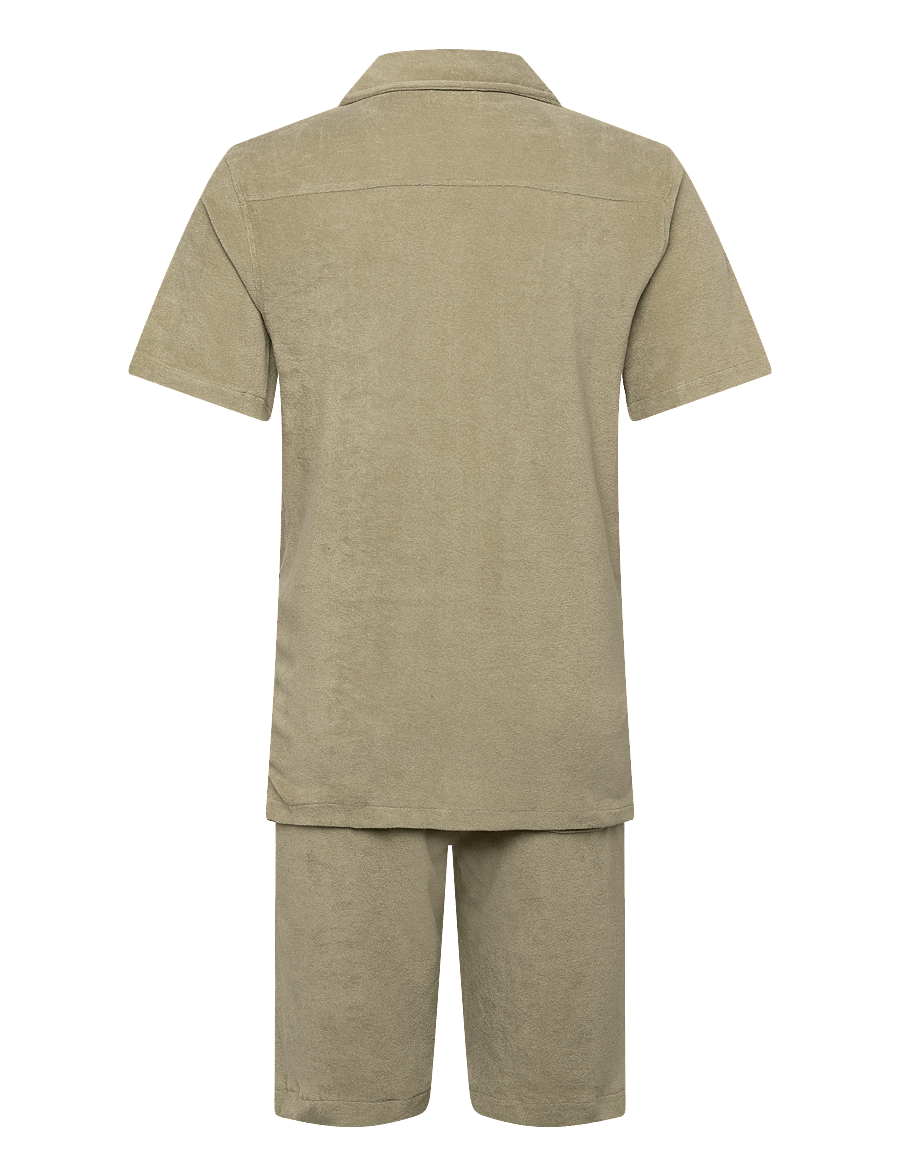 Lindbergh - Relaxed fit towel shirt S/S set - casual shorts - dusty olive - 1
