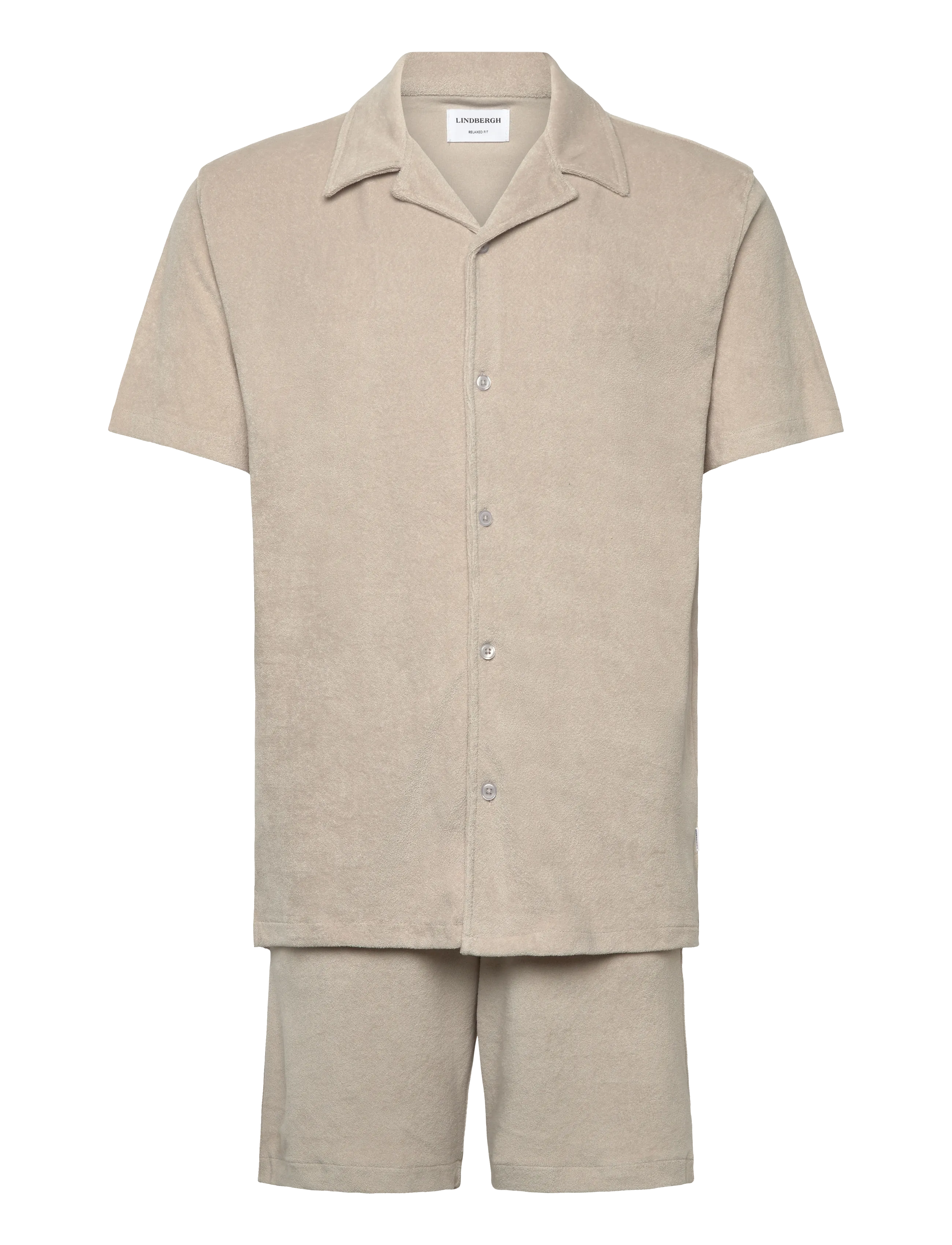 Lindbergh Relaxed fit towel shirt S/S set - Tøj - FAIR GREY / cream