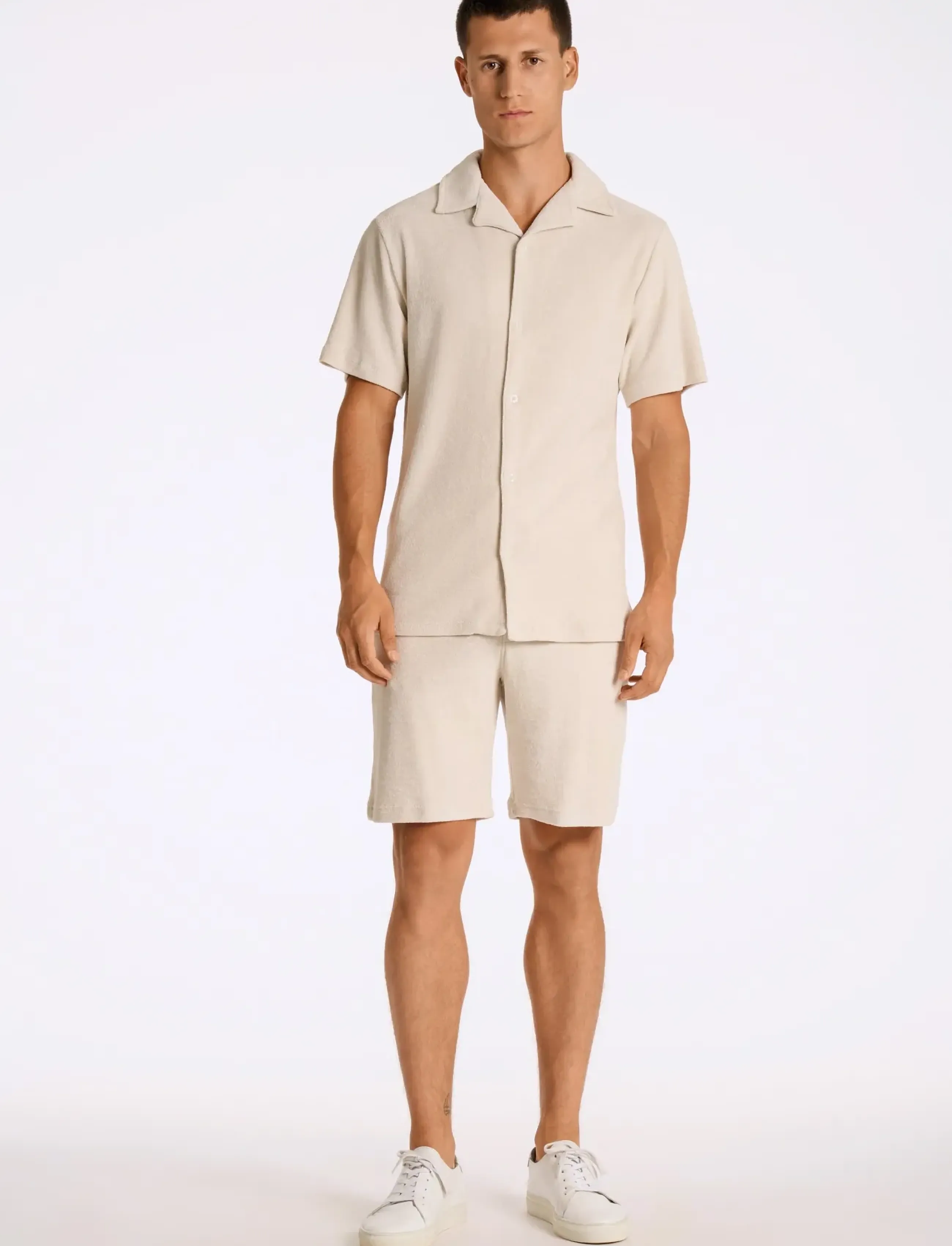 Lindbergh Relaxed fit towel shirt S/S set - Lindbergh - FAIR GREY / cream