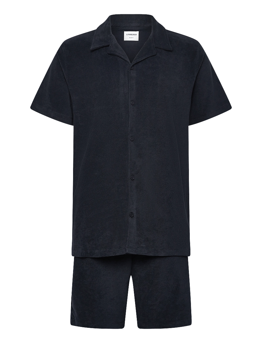 Lindbergh - Relaxed fit towel shirt S/S set - casual shorts - navy - 1