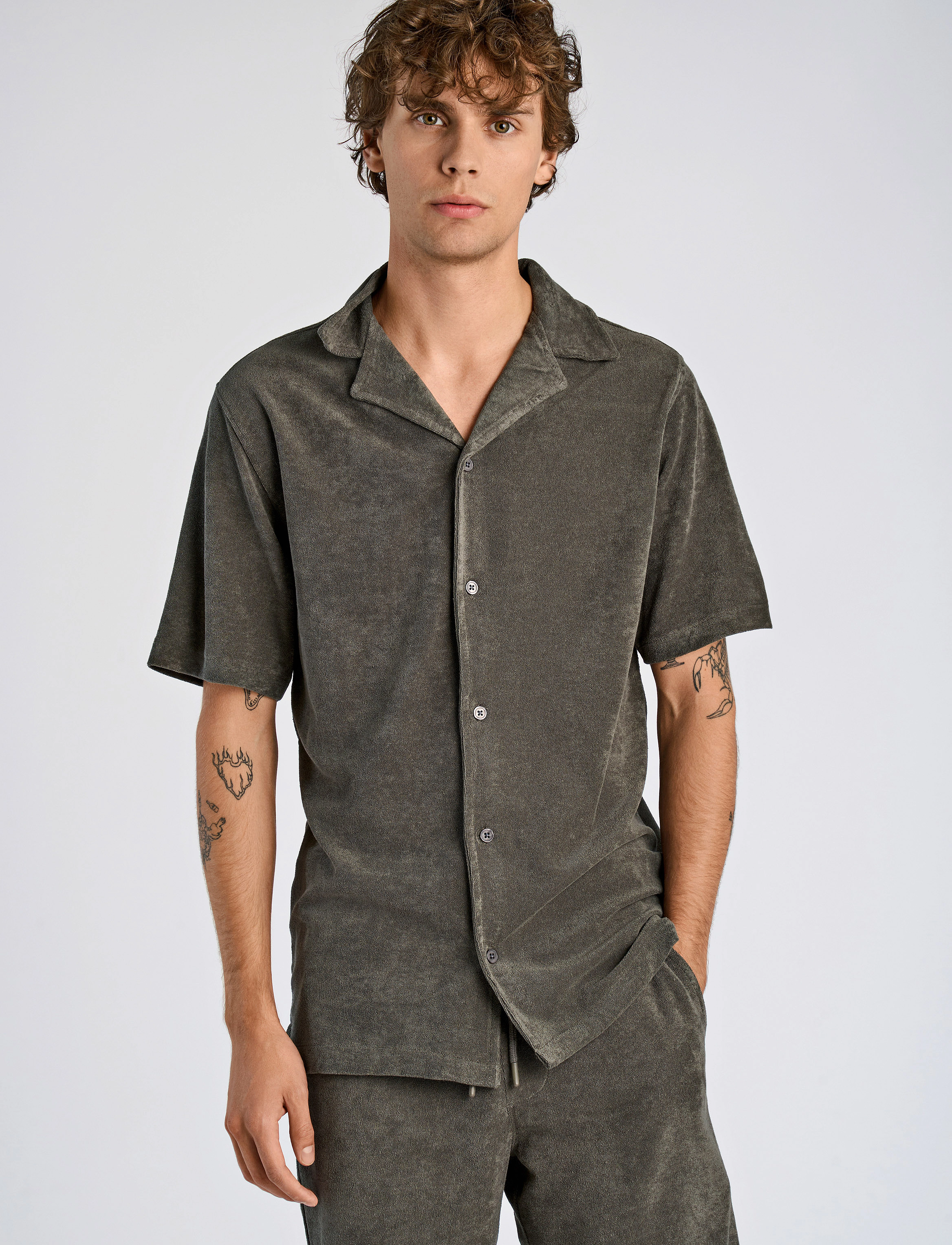 Lindbergh SS shirt Terry - Skjortor - LT ARMY / green