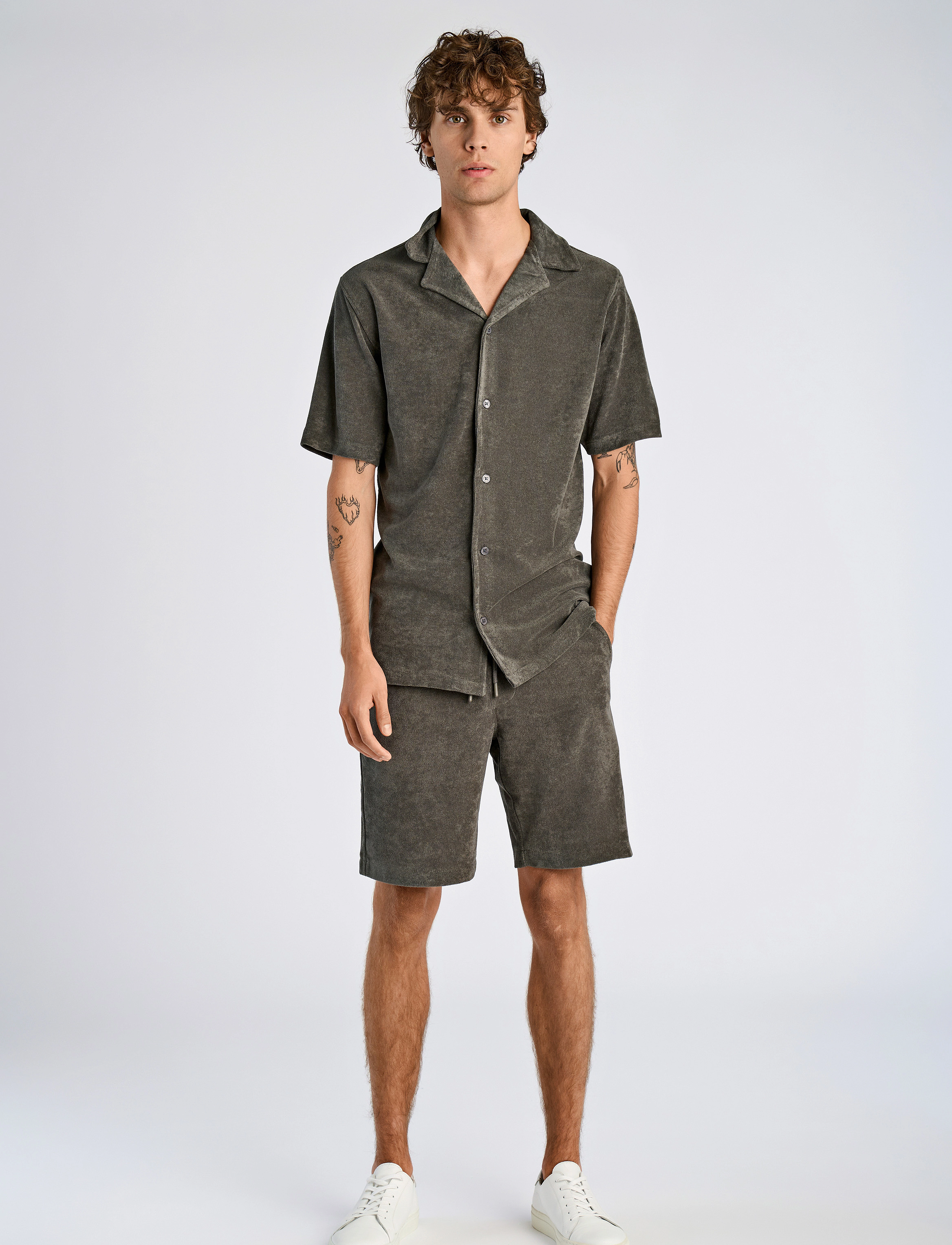 Lindbergh - SS shirt Terry - short-sleeved shirts - lt army - 3