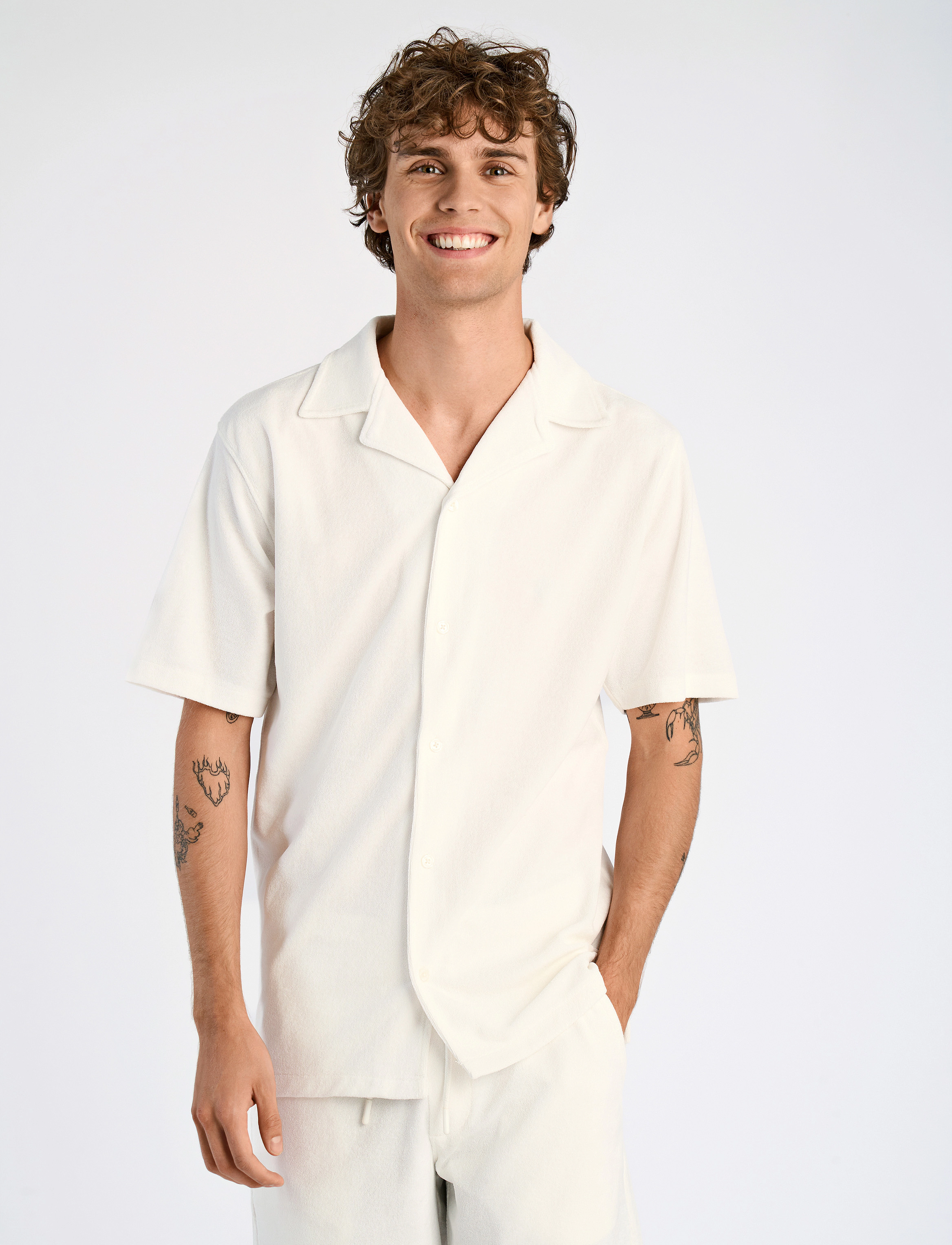 Lindbergh Ss Shirt Terry, XXL, White, Skjorter > Kortærmede Shirts, Herre