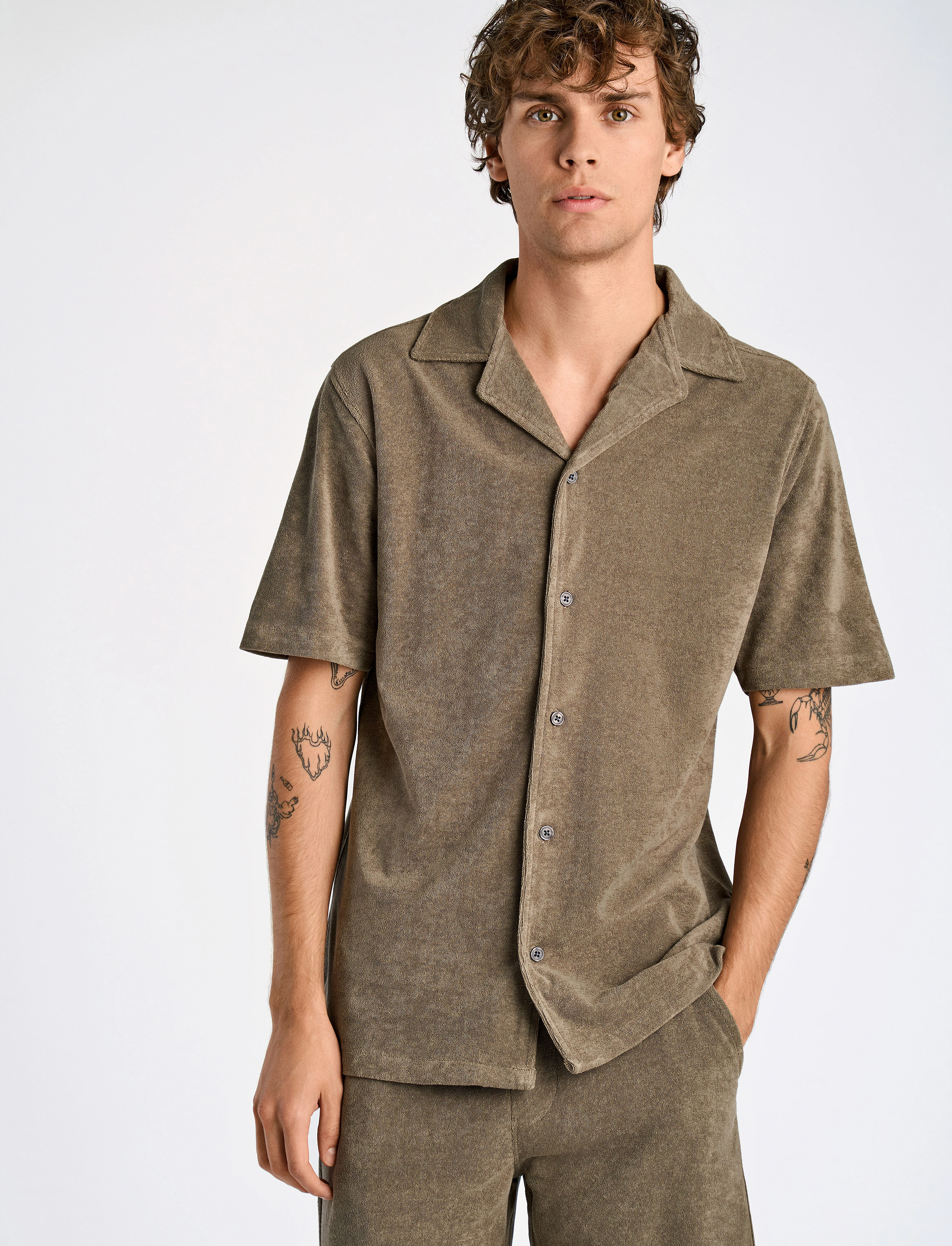 Lindbergh Ss Shirt Terry, S, Brown, Skjorter > Kortærmede Shirts, Herre