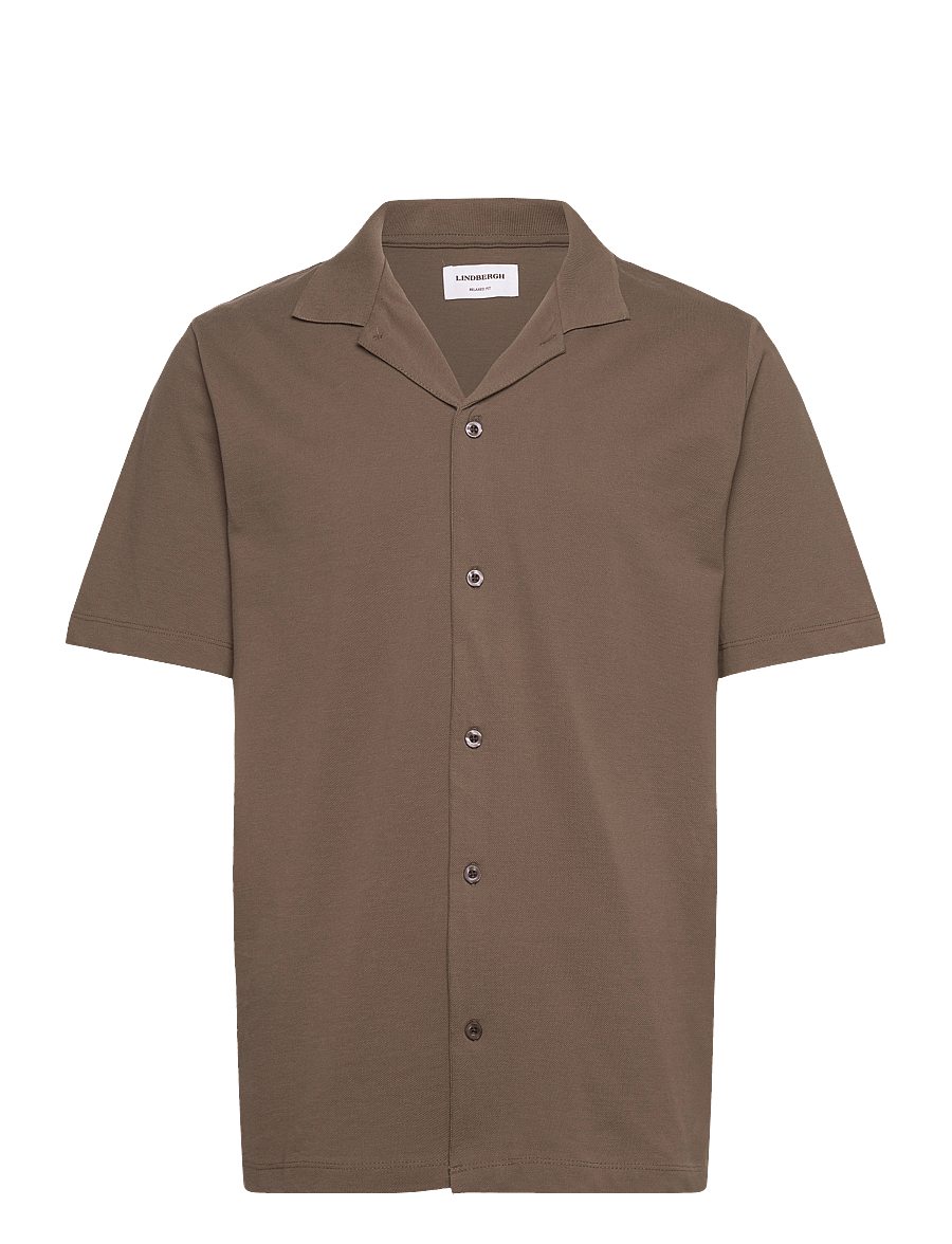 Lindbergh - Pique cabana shirt S/S - dk stone - 0