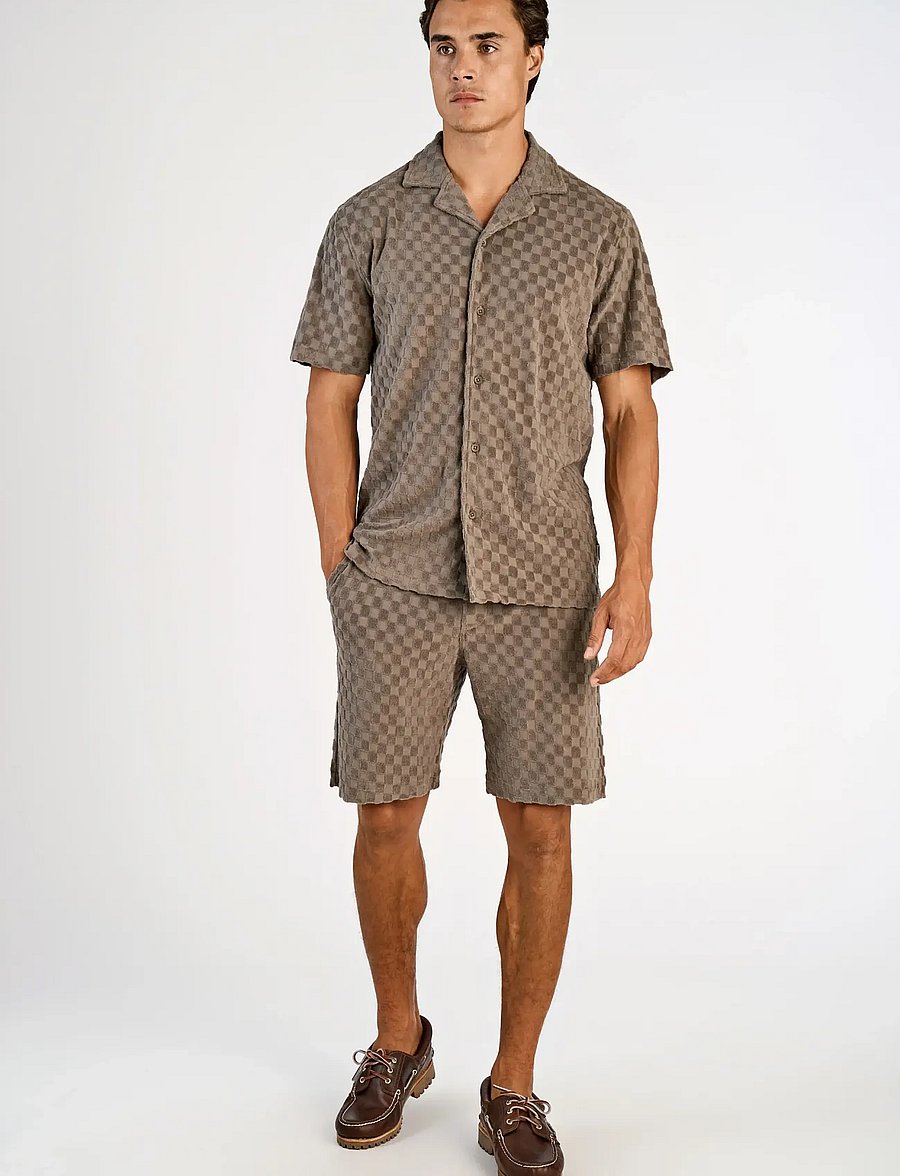 Lindbergh - Jacquard checkered towel resort shi - ruudulised särgid - dk stone - 0