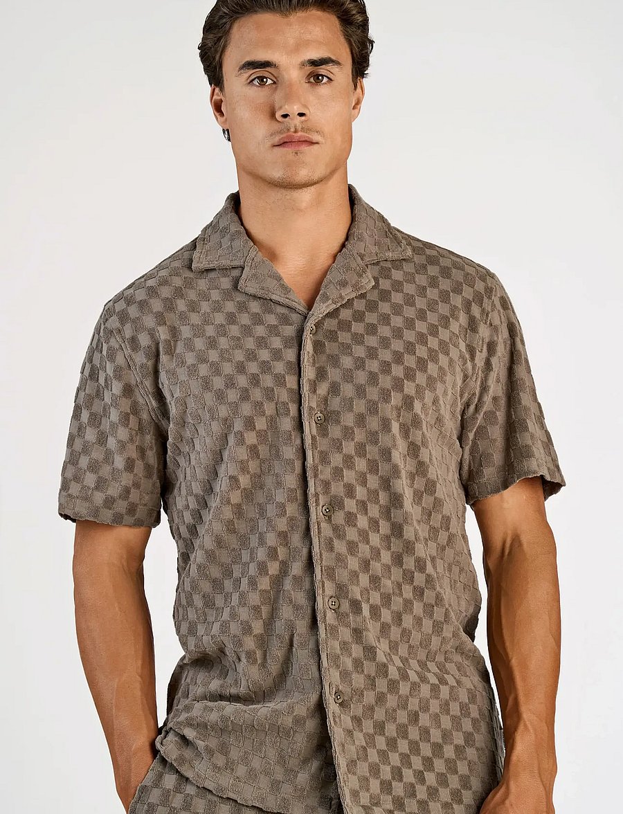Lindbergh - Jacquard checkered towel resort shi - ruudulised särgid - dk stone - 3