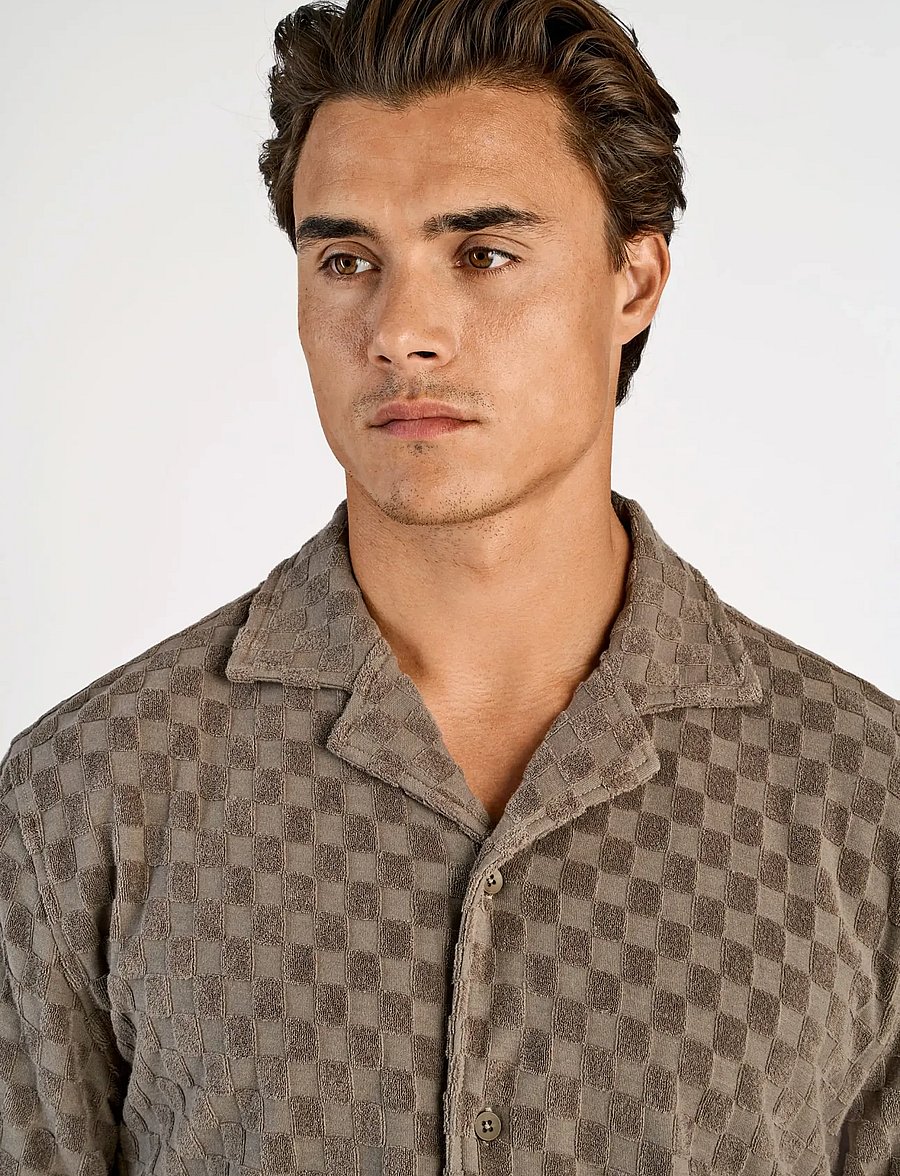 Lindbergh - Jacquard checkered towel resort shi - ruudulised särgid - dk stone - 5