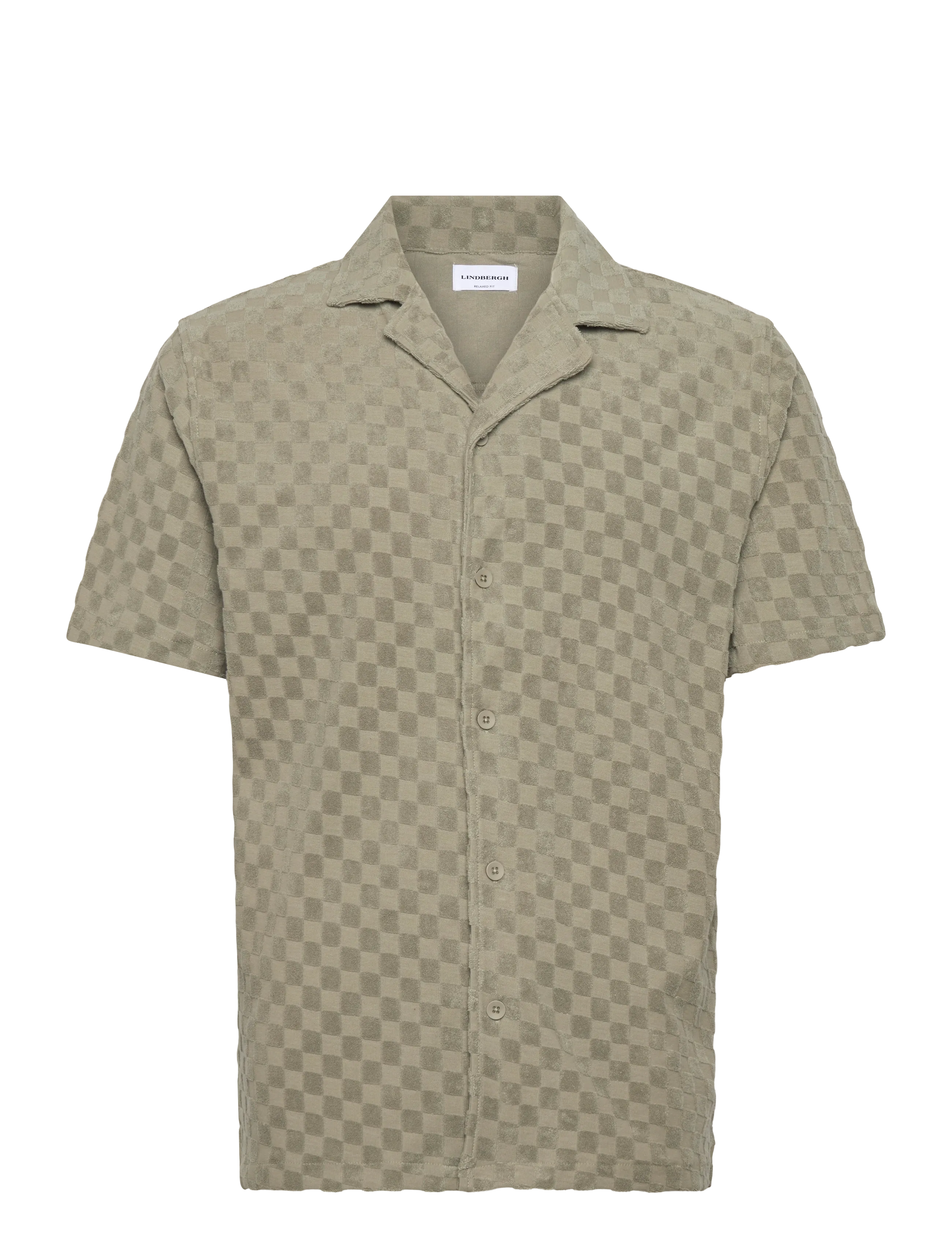 Lindbergh Jacquard checkered towel resort shi - Lindbergh - DUSTY OLIVE / khaki/green