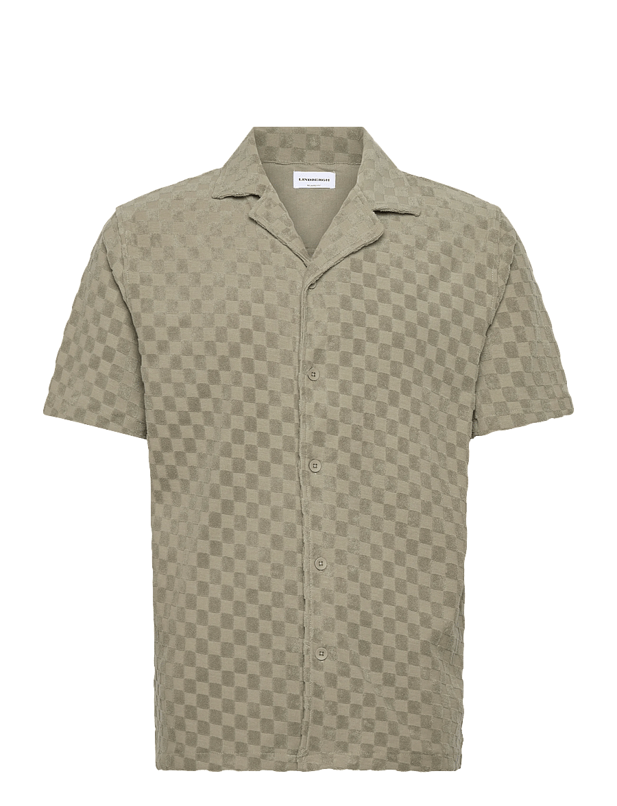 Lindbergh - Jacquard checkered towel resort shi - ternede skjorter - dusty olive - 1