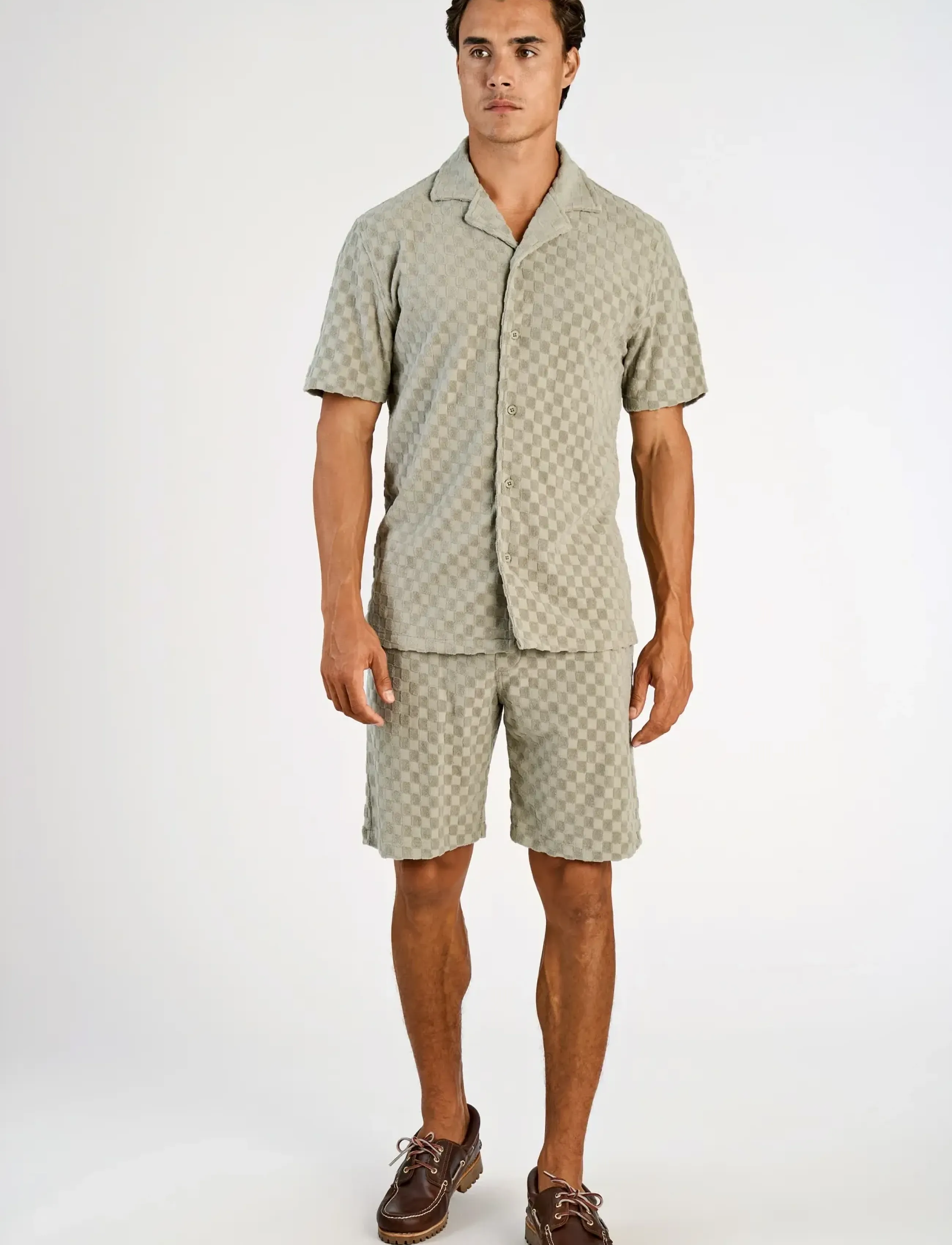 Lindbergh Jacquard checkered towel resort shi - Hemden - DUSTY OLIVE / khaki/green