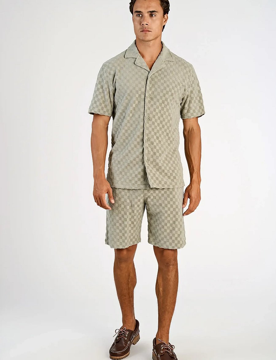 Lindbergh - Jacquard checkered towel resort shi - ternede skjorter - dusty olive - 0