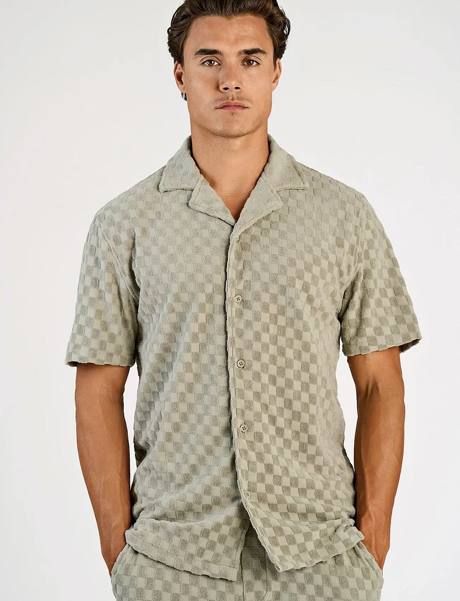 Lindbergh - Jacquard checkered towel resort shi - ternede skjorter - dusty olive - 3