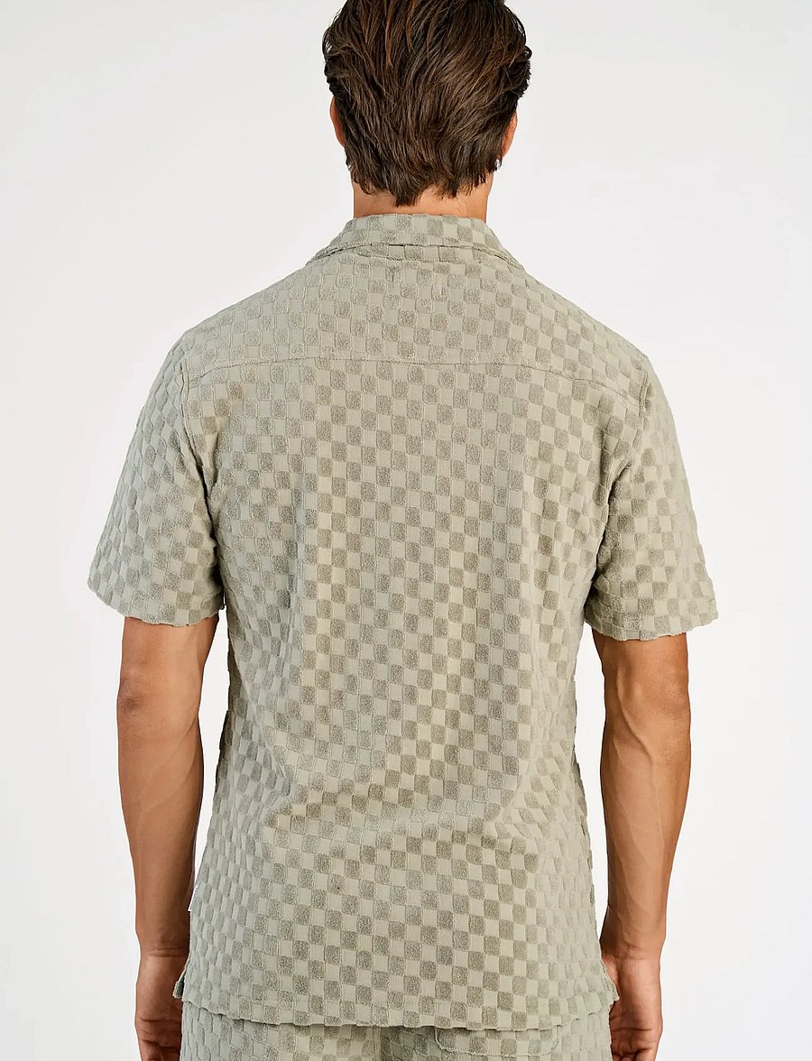 Lindbergh - Jacquard checkered towel resort shi - ternede skjorter - dusty olive - 4