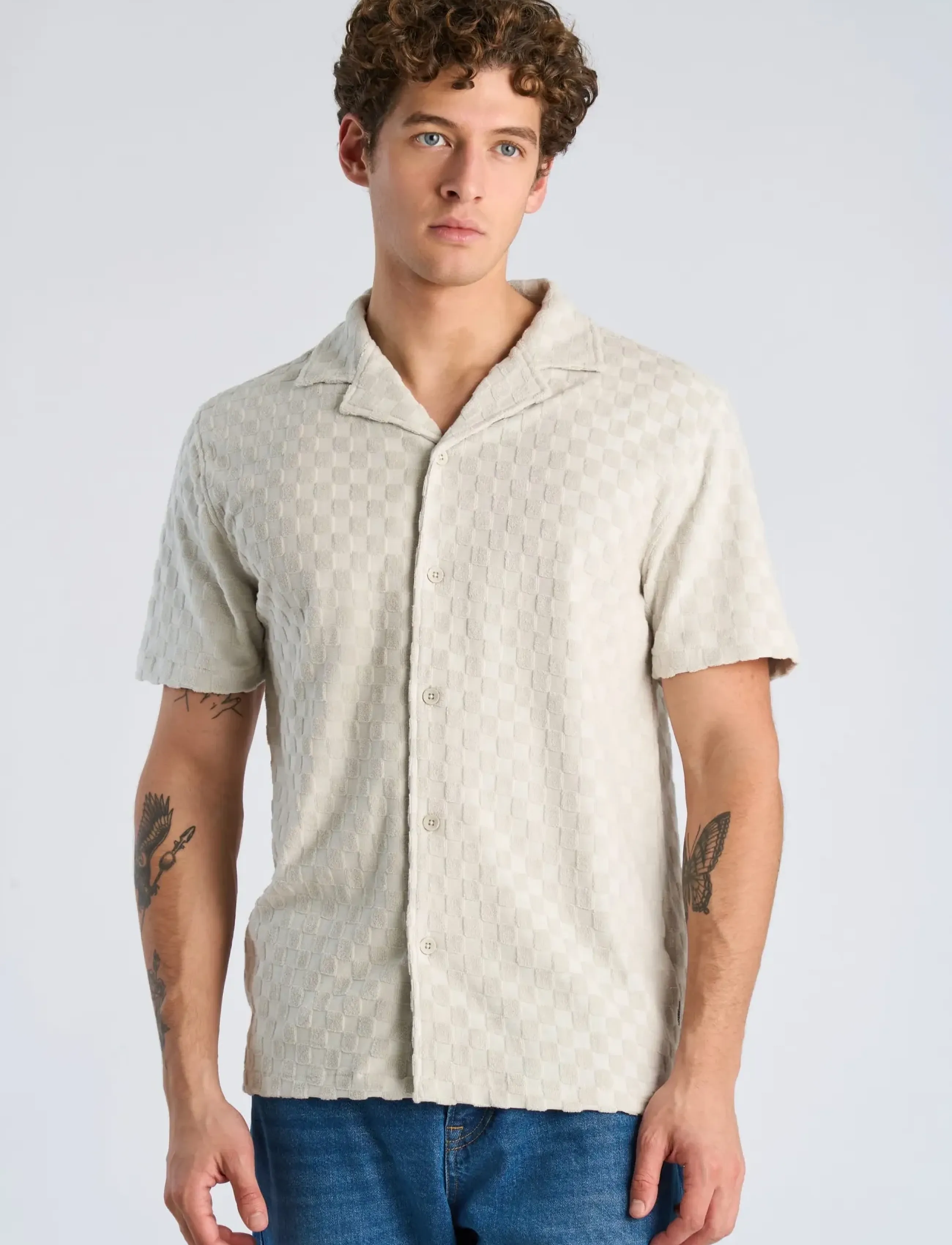 Lindbergh - Jacquard checkered towel resort shi - checkered shirts - fair grey - 3