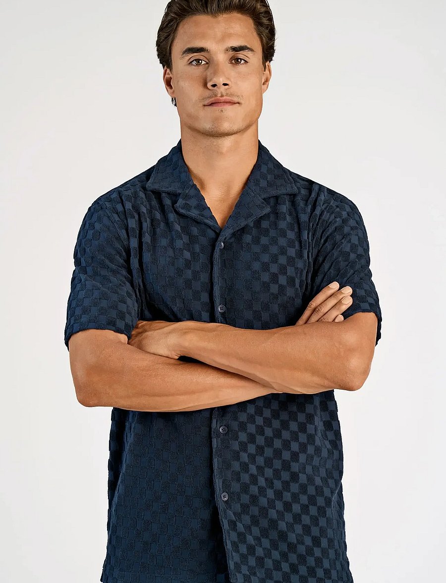 Lindbergh - Jacquard checkered towel resort shi - karierte hemden - navy - 3