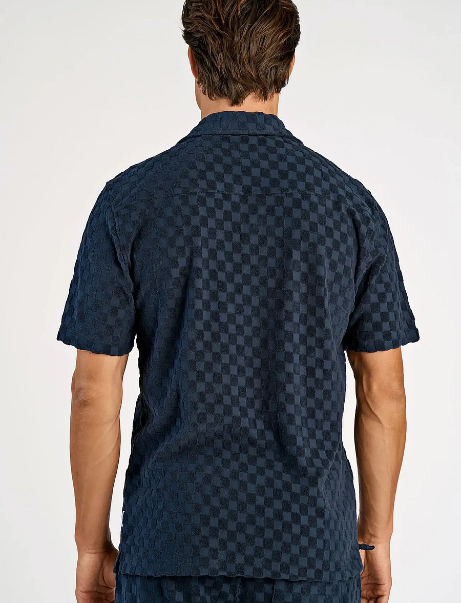 Lindbergh - Jacquard checkered towel resort shi - karierte hemden - navy - 4