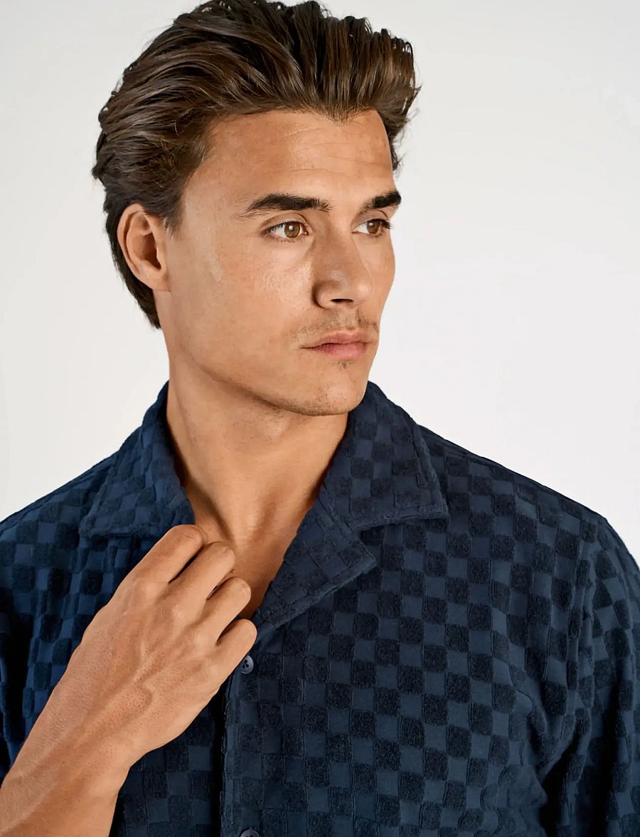 Lindbergh - Jacquard checkered towel resort shi - karierte hemden - navy - 5