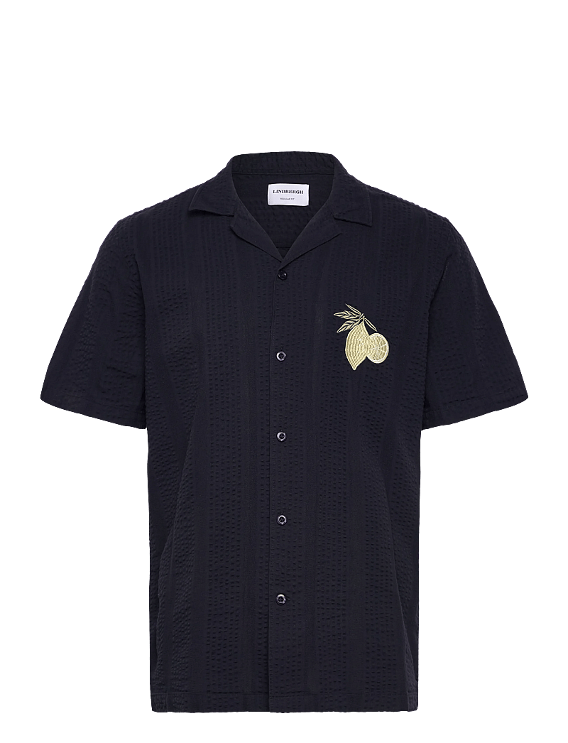Lindbergh - Structure seersucker S/S - kortærmede skjorter - deep blue - 0