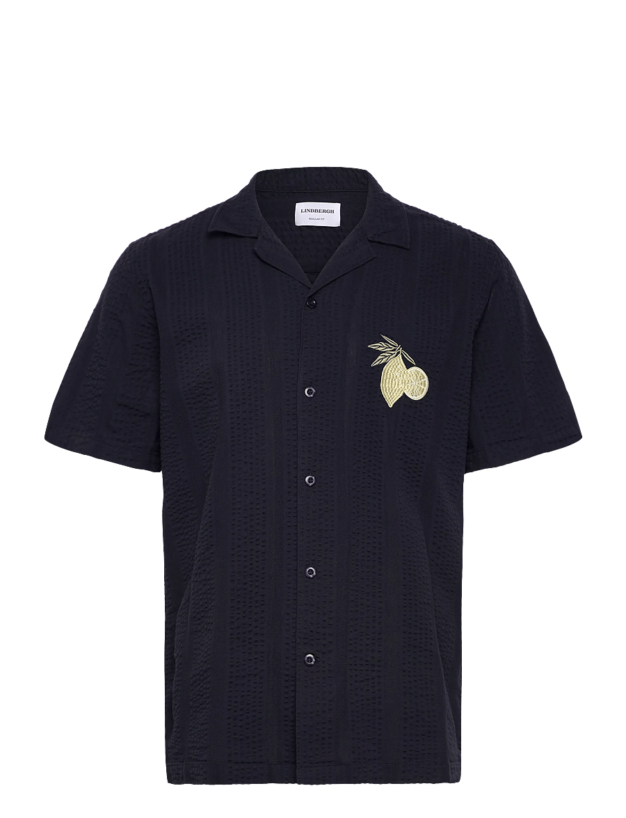 Lindbergh - Structure seersucker S/S - deep blue - 0