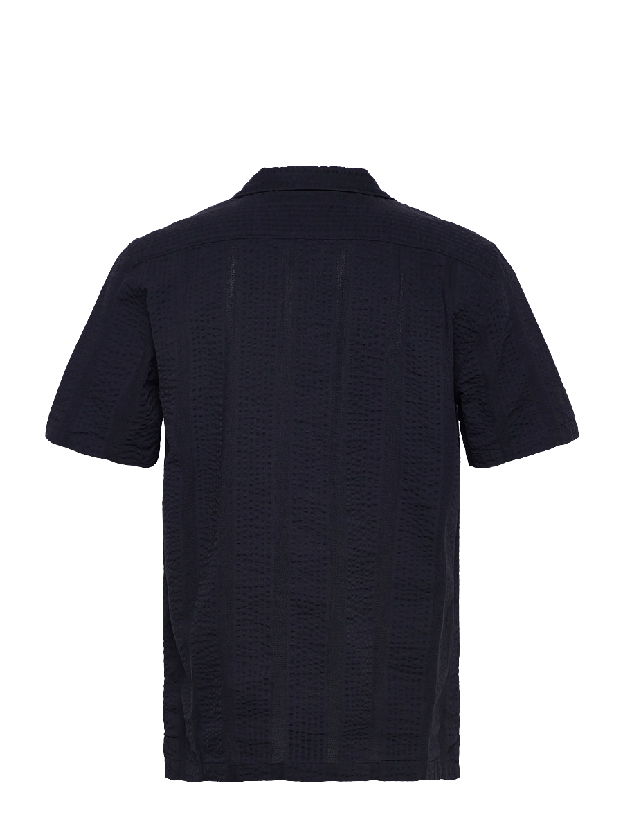 Lindbergh - Structure seersucker S/S - deep blue - 1