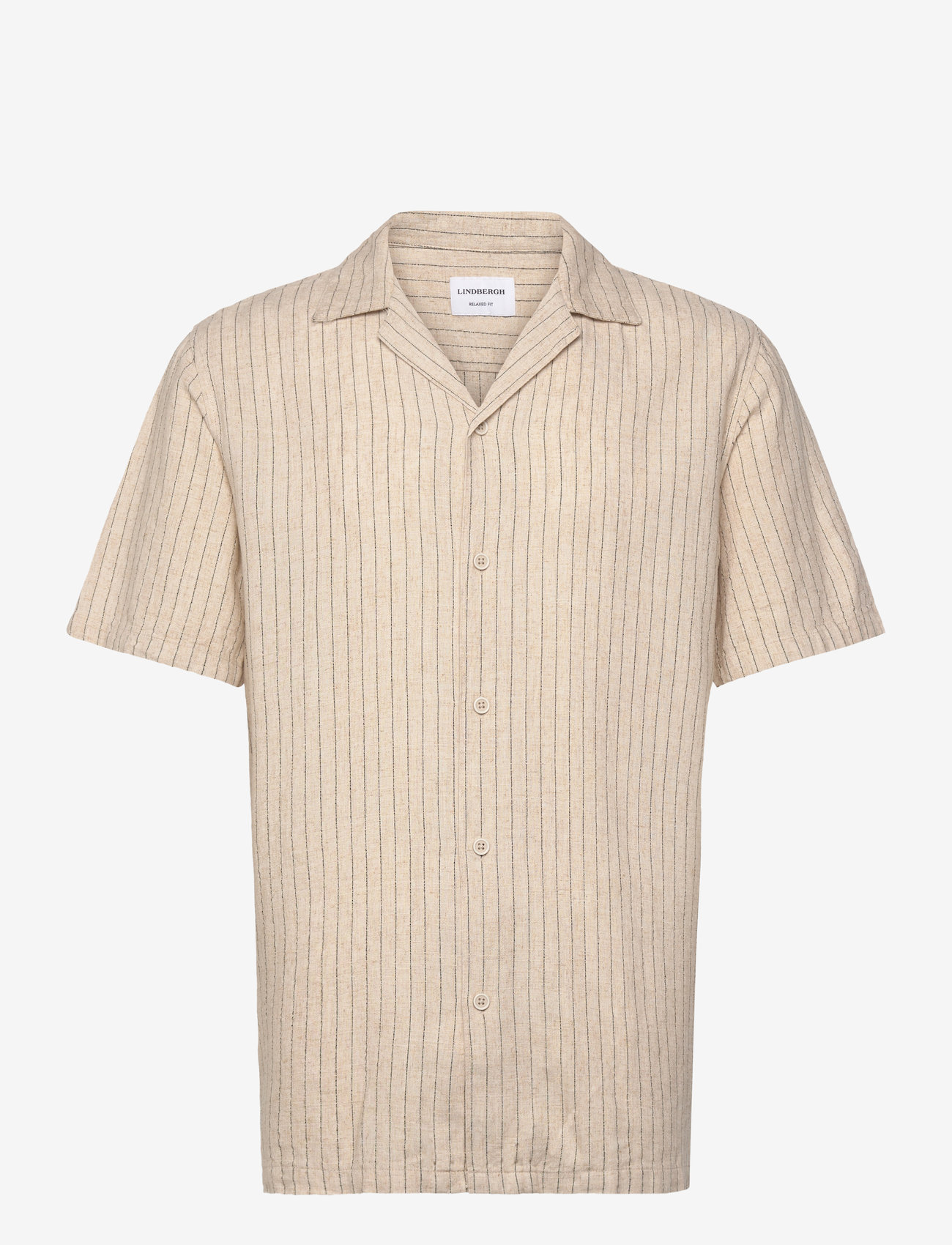 Lindbergh - Striped linen blend shirt S/S - hørskjorter - lt stone - 0