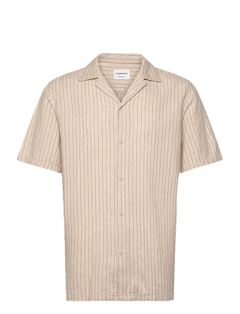 Lindbergh - Striped linen blend shirt S/S - hørskjorter - lt stone - 0