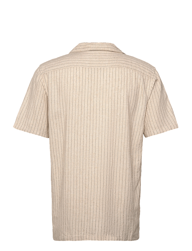 Lindbergh - Striped linen blend shirt S/S - hørskjorter - lt stone - 1