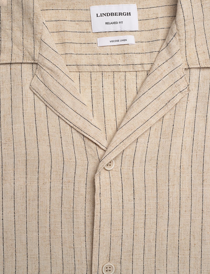 Lindbergh - Striped linen blend shirt S/S - hørskjorter - lt stone - 2