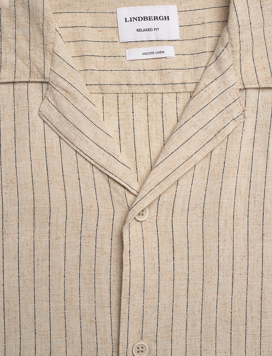 Lindbergh - Striped linen blend shirt S/S - lt stone - 2