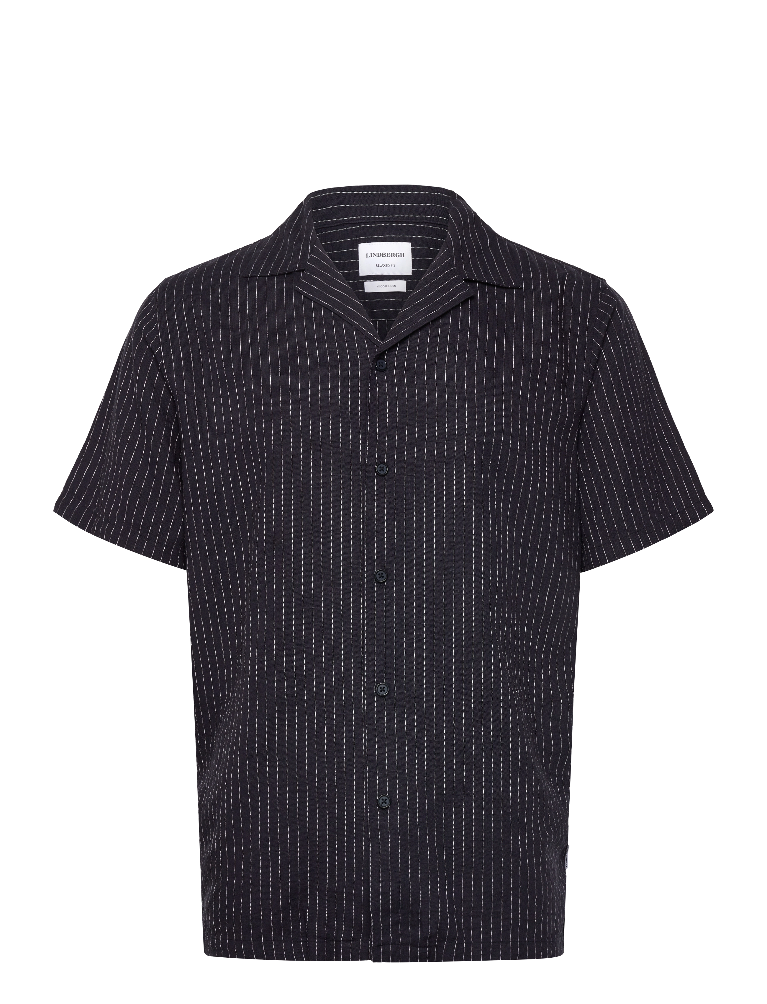 Lindbergh Striped linen blend shirt S/S - Särgid - NAVY / navy
