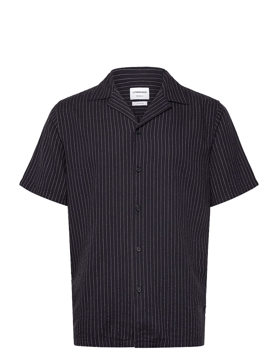 Lindbergh - Striped linen blend shirt S/S - navy - 0