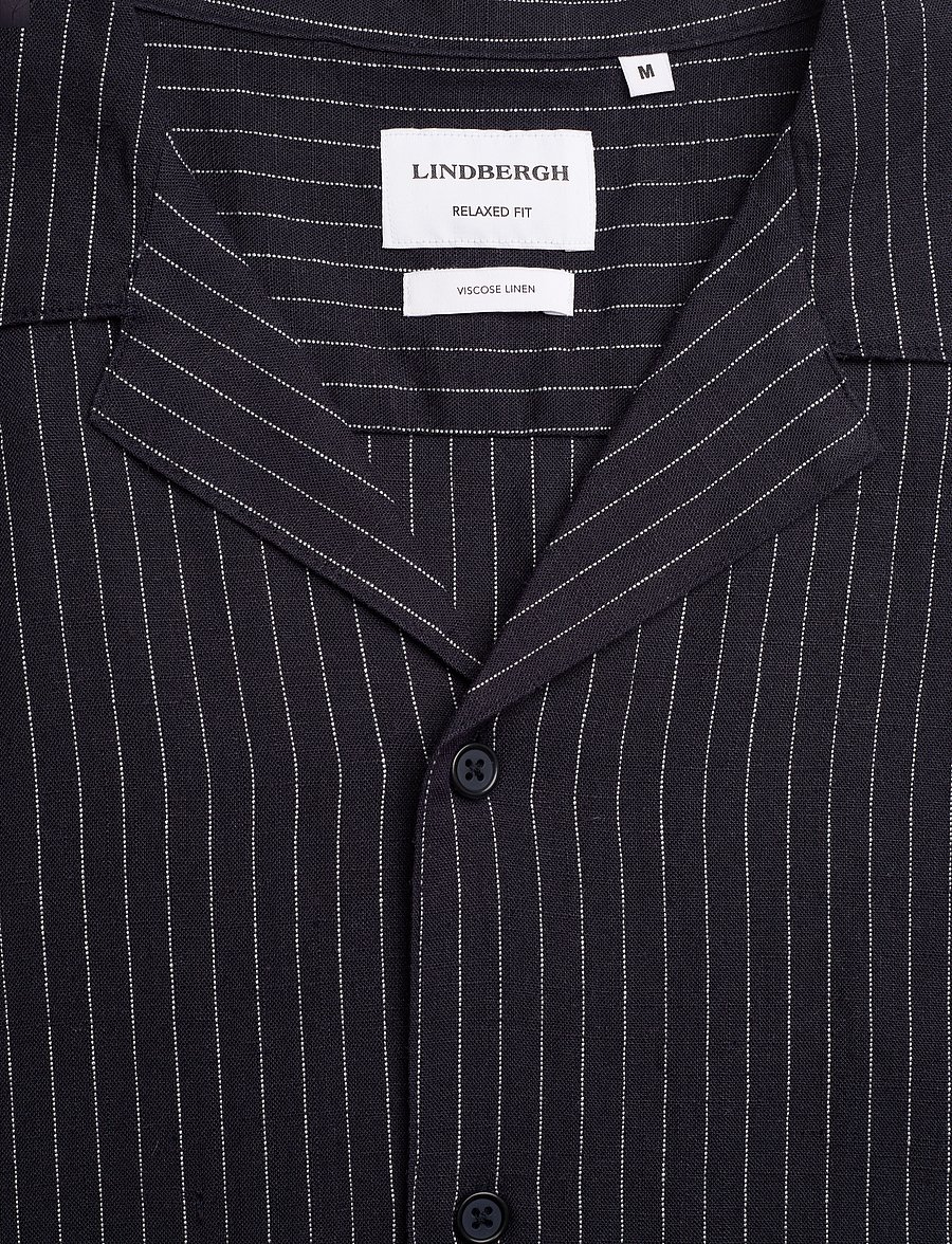 Lindbergh - Striped linen blend shirt S/S - navy - 2