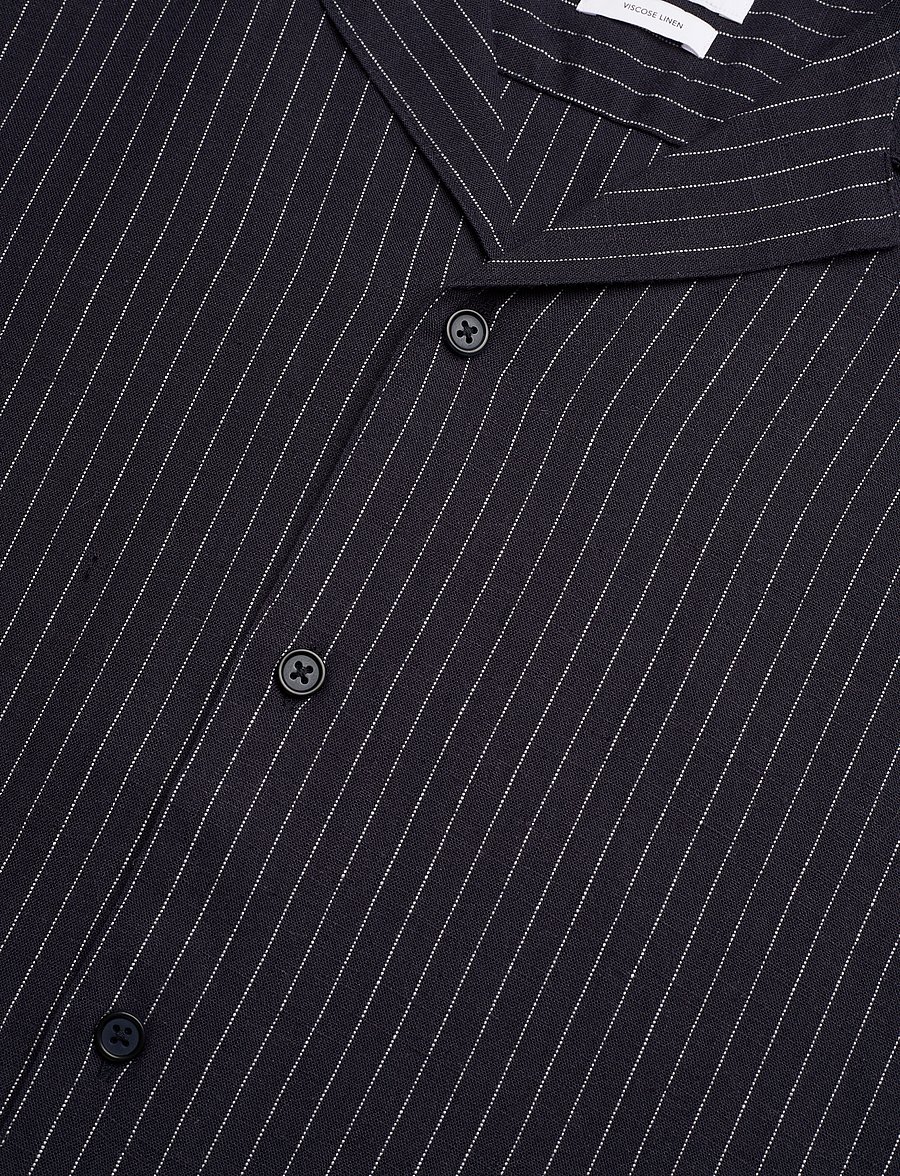 Lindbergh - Striped linen blend shirt S/S - navy - 3