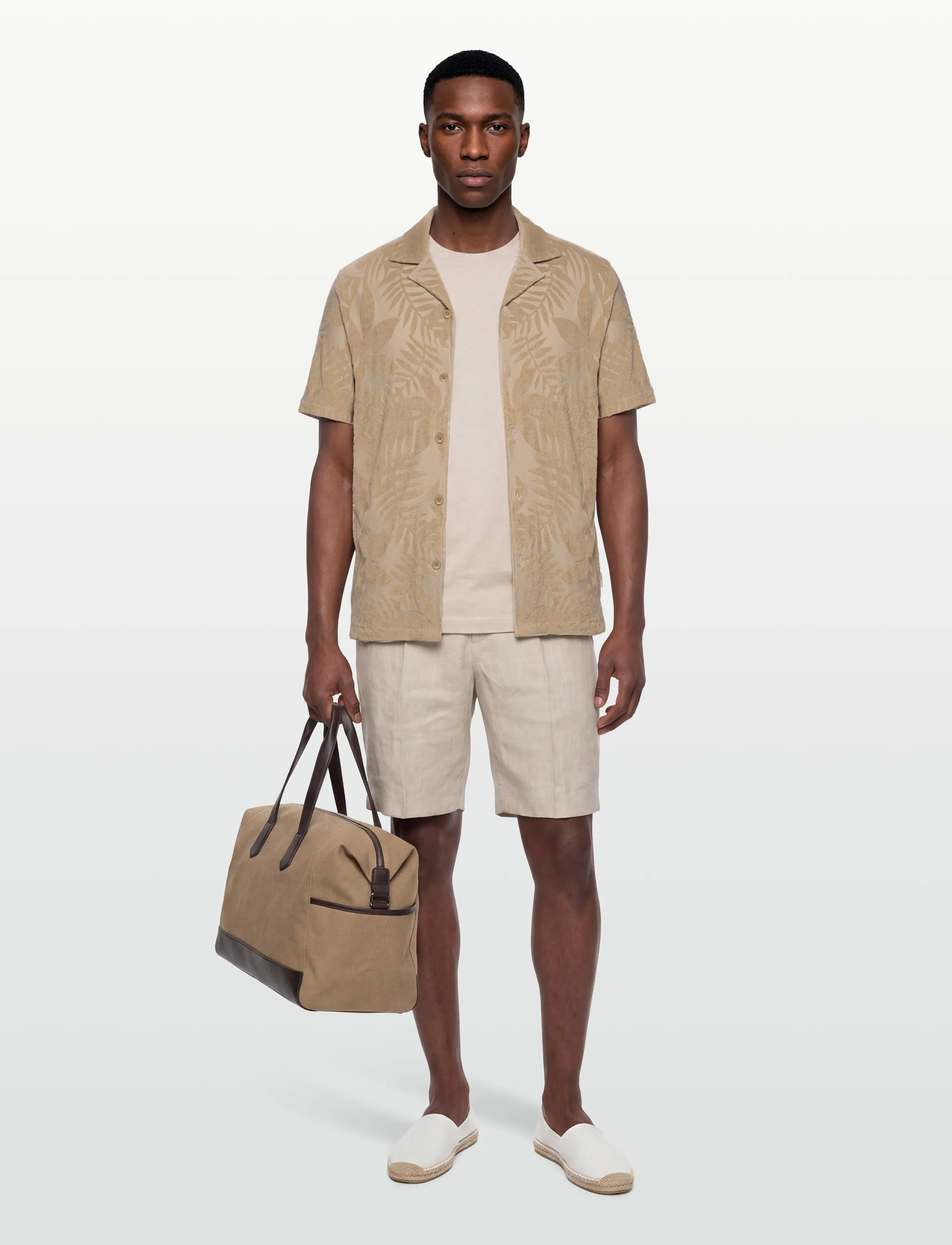 Lindbergh Frotté Shirt Y/D S/S, Mænd, Kortærmet Mønstret Frotté Skjorte, Beige, Str: M
