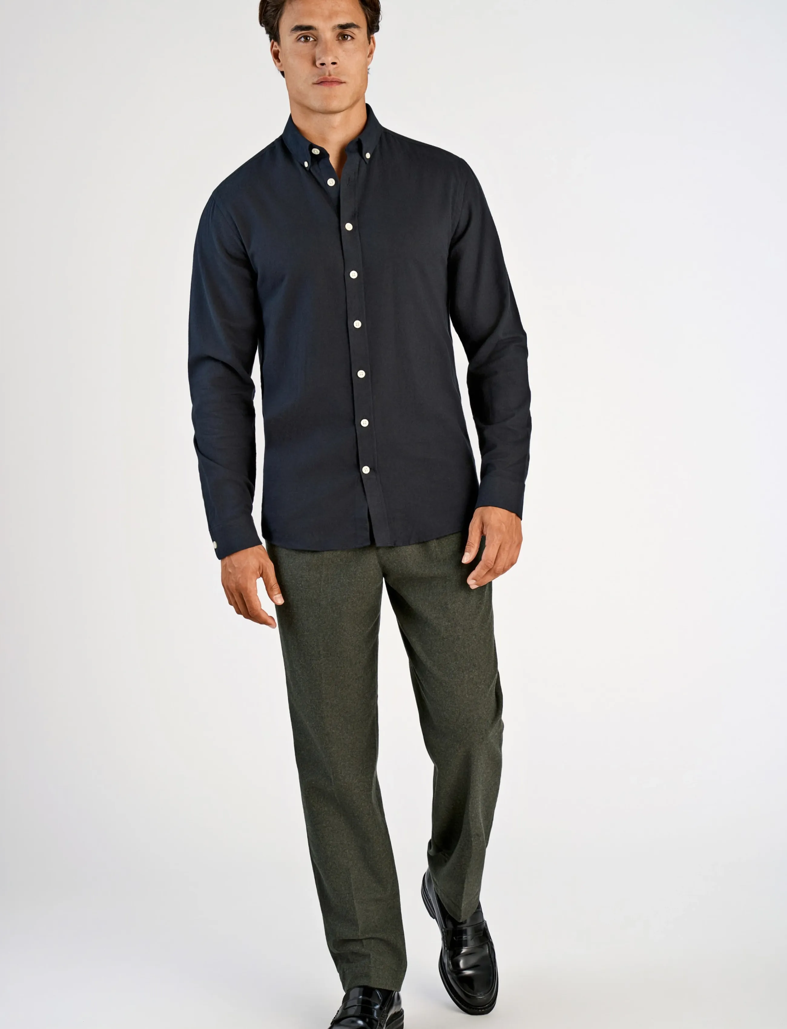 Lindbergh Mélange brushed shirt L/S - Regular - Lindbergh - BLACK MIX / black