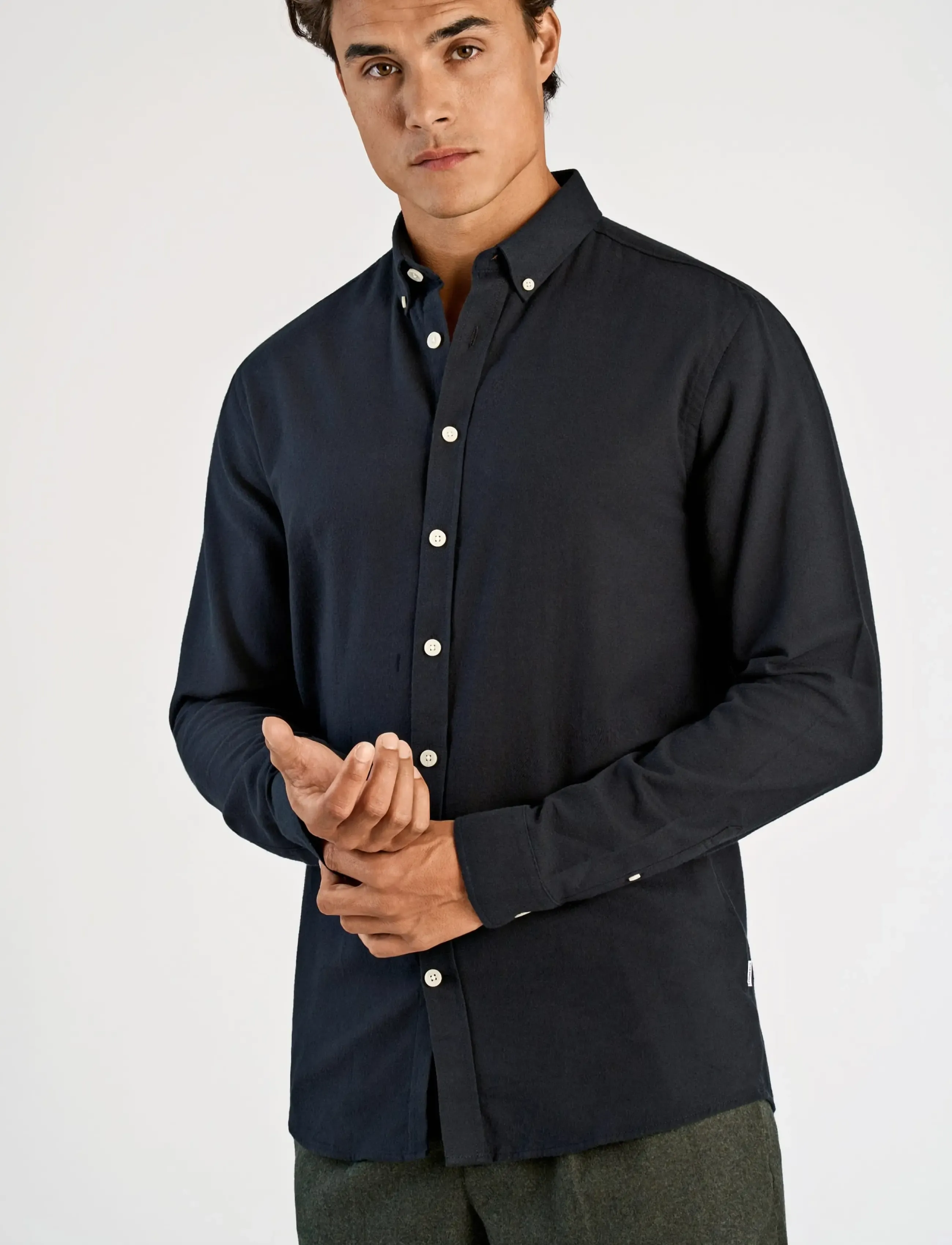 Lindbergh - Mélange brushed shirt L/S - Regular - casual skjortor - black mix - 3