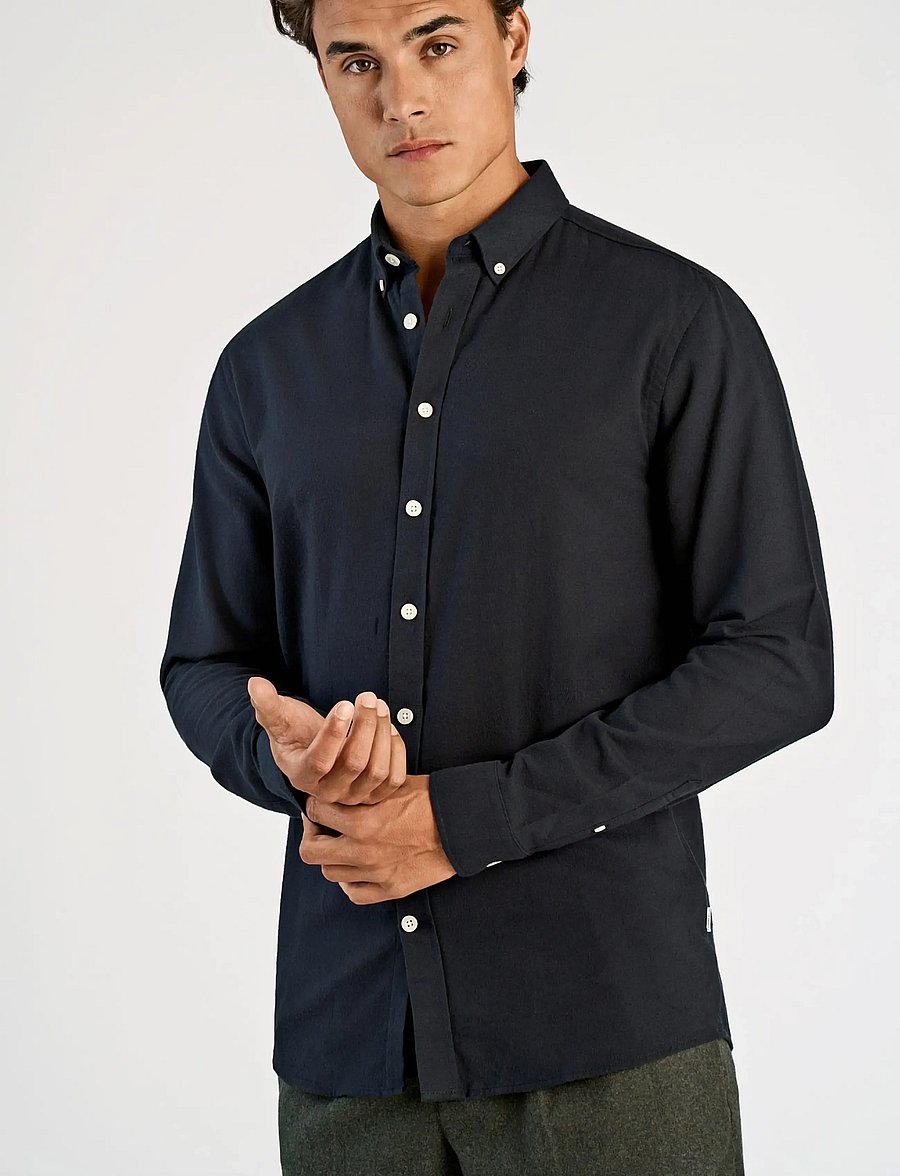 Lindbergh - Mélange brushed shirt L/S - Regular - casual skjortor - black mix - 3