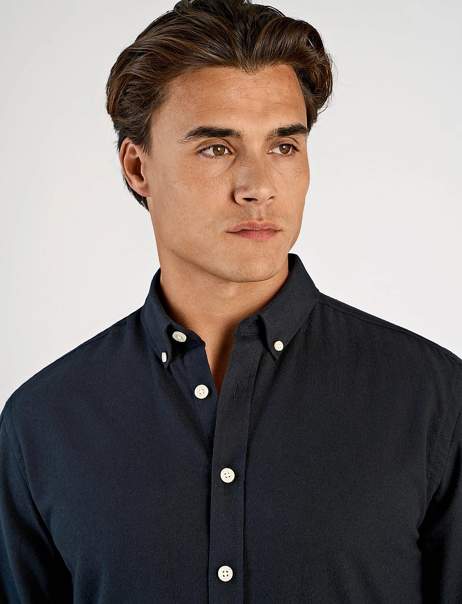 Lindbergh - Mélange brushed shirt L/S - Regular - casual skjortor - black mix - 5