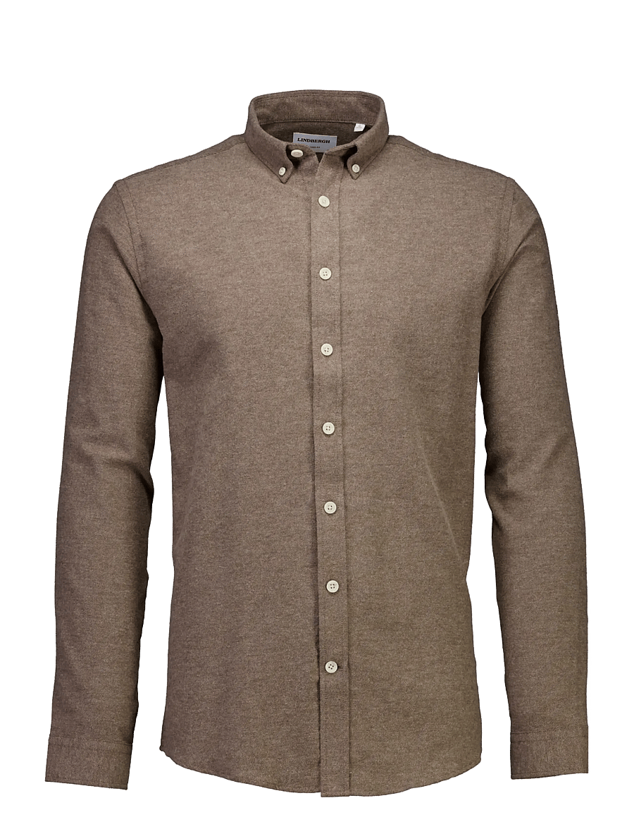Lindbergh - Mélange brushed shirt L/S - Regular - casual skjortor - brown - 1