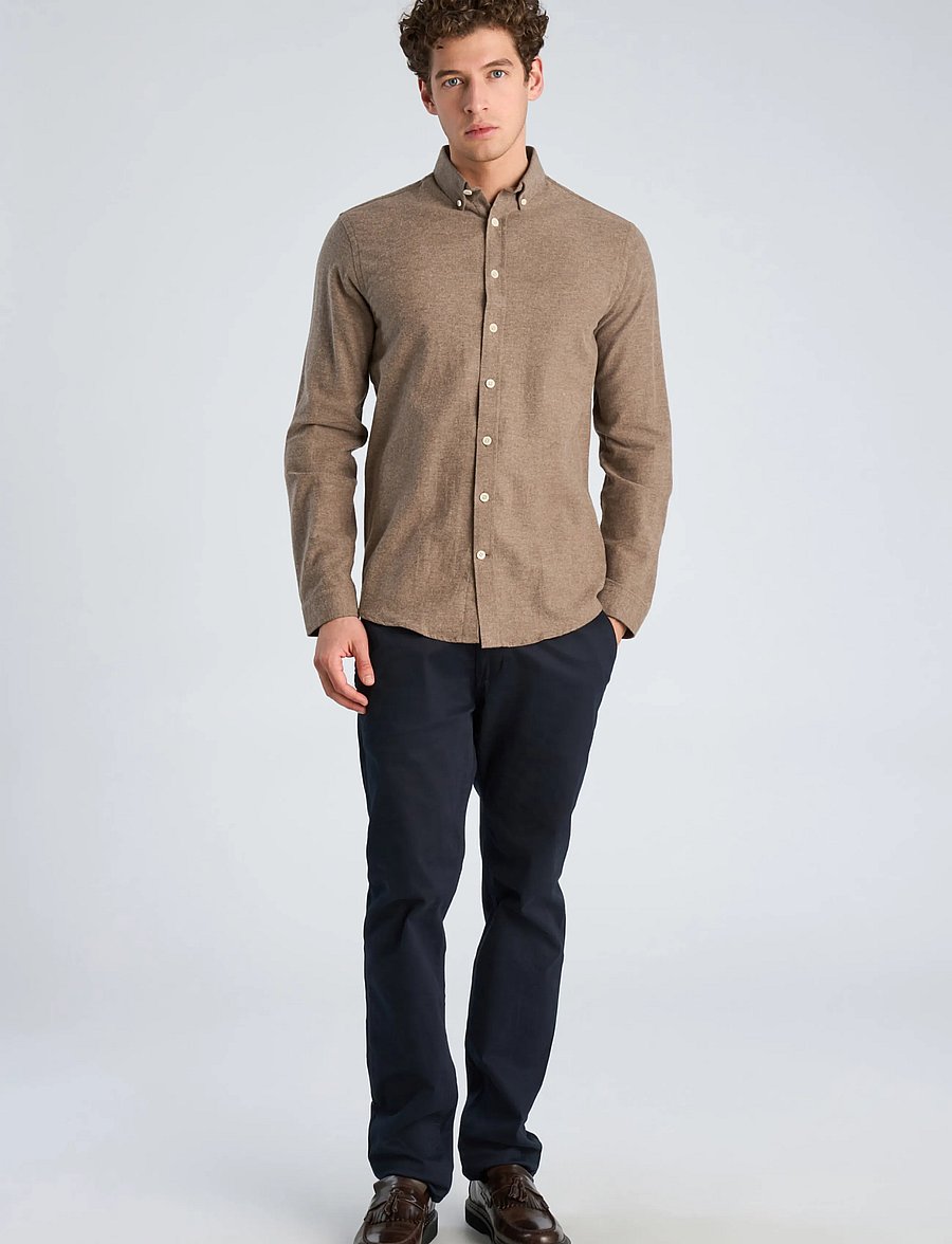 Lindbergh - Mélange brushed shirt L/S - Regular - casual skjortor - brown - 0