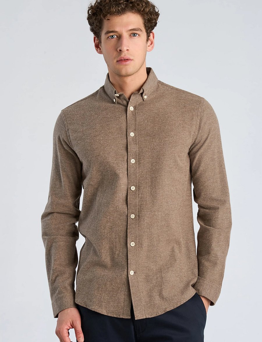 Lindbergh - Mélange brushed shirt L/S - Regular - casual skjortor - brown - 3