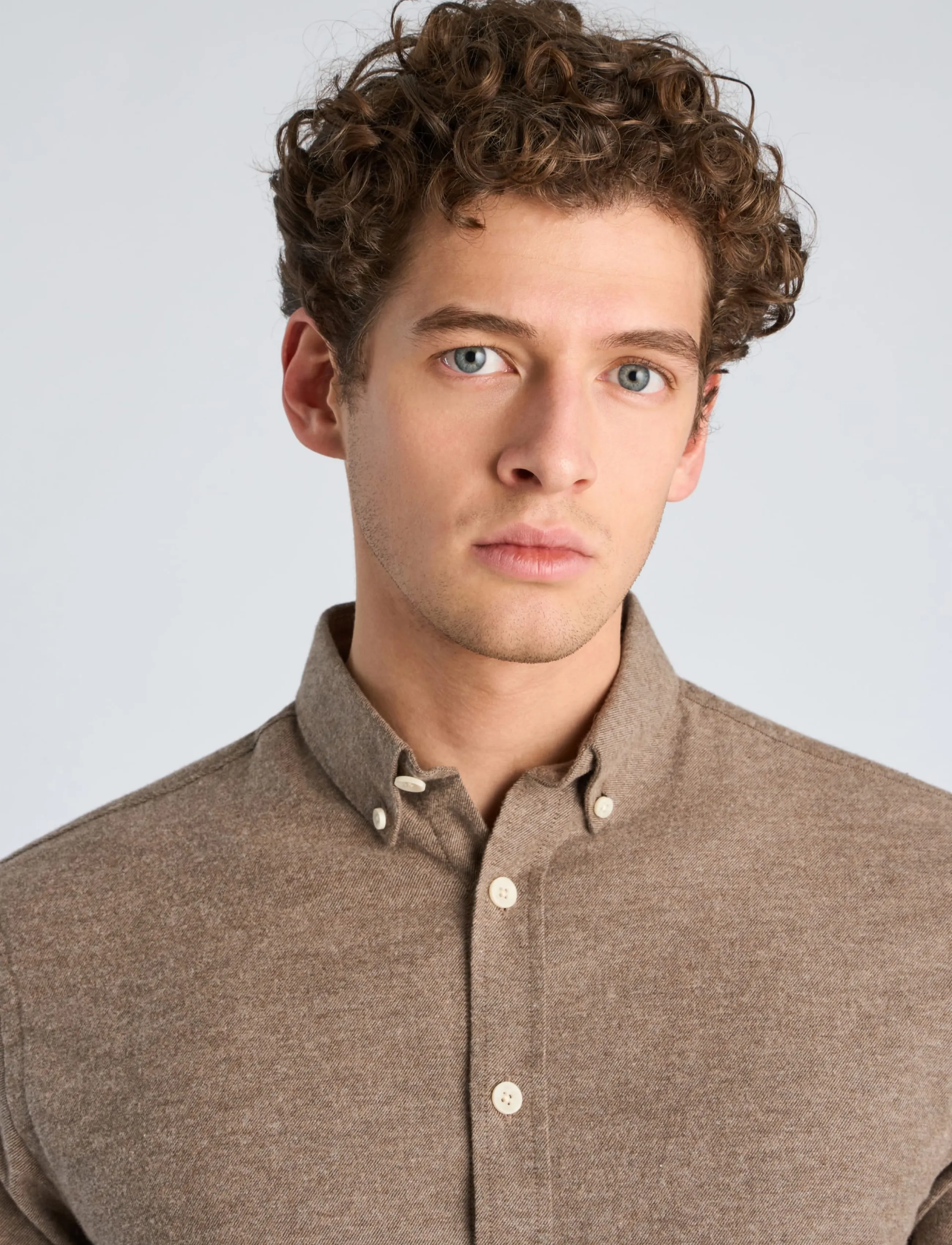 Lindbergh - Mélange brushed shirt L/S - Regular - casual skjortor - brown - 5