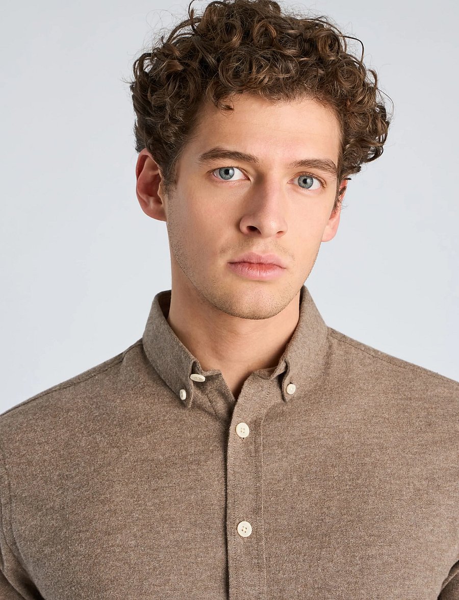 Lindbergh - Mélange brushed shirt L/S - Regular - casual skjortor - brown - 5