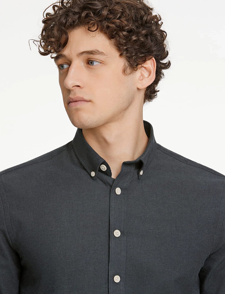 Lindbergh - Mélange brushed shirt L/S - Regular - casual skjortor - dk army - 5