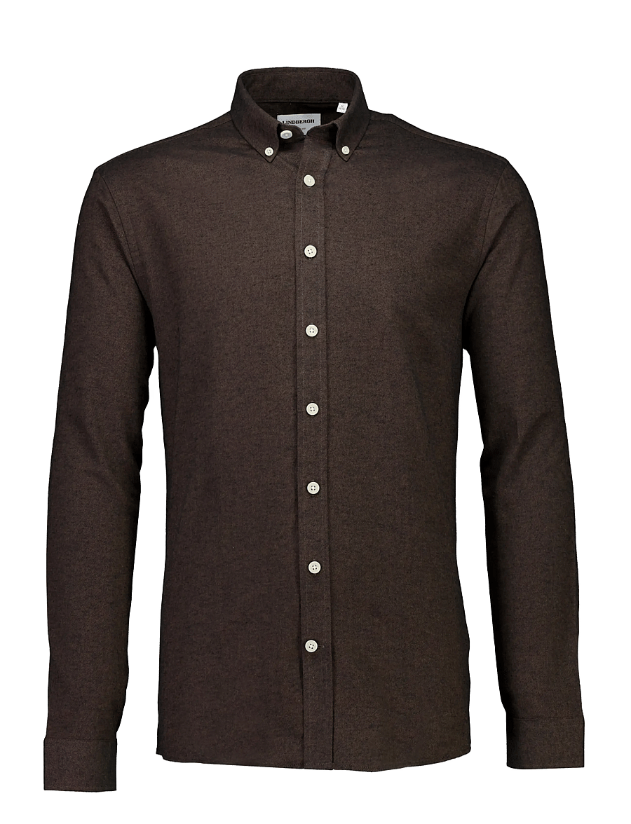 Lindbergh - Mélange brushed shirt L/S - Regular - casual skjortor - dk brown - 1