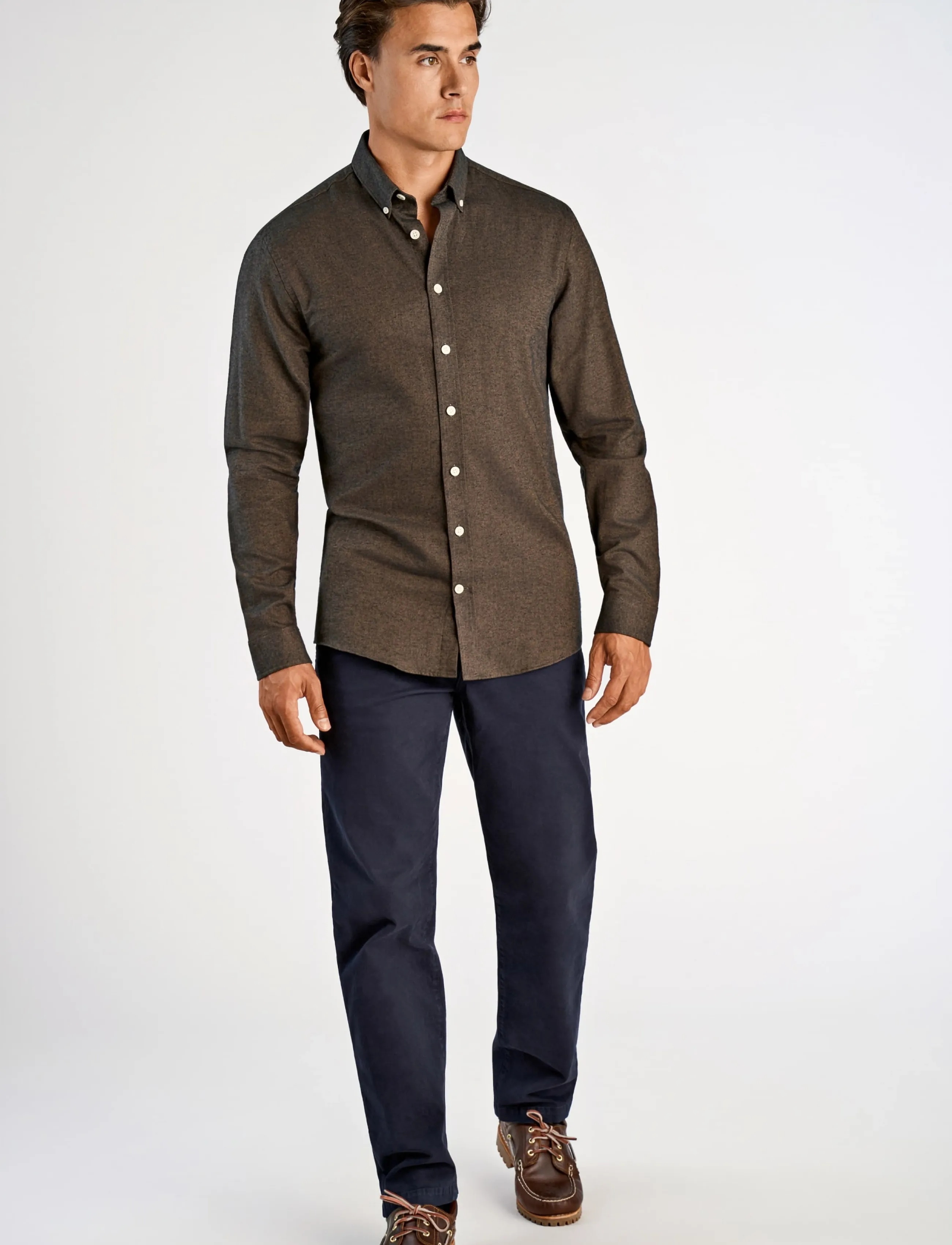 Lindbergh Mélange brushed shirt L/S - Regular - Lindbergh - DK BROWN / brown