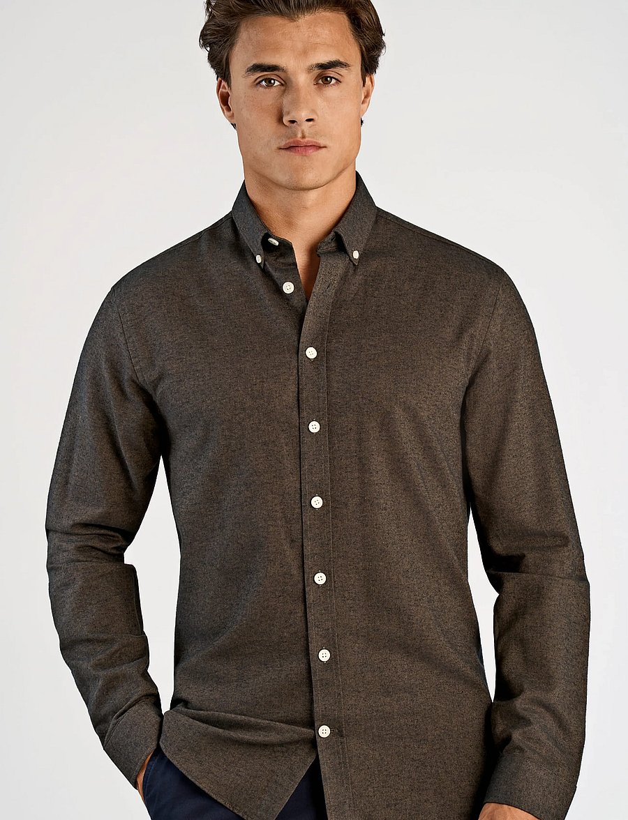 Lindbergh - Mélange brushed shirt L/S - Regular - casual skjortor - dk brown - 3
