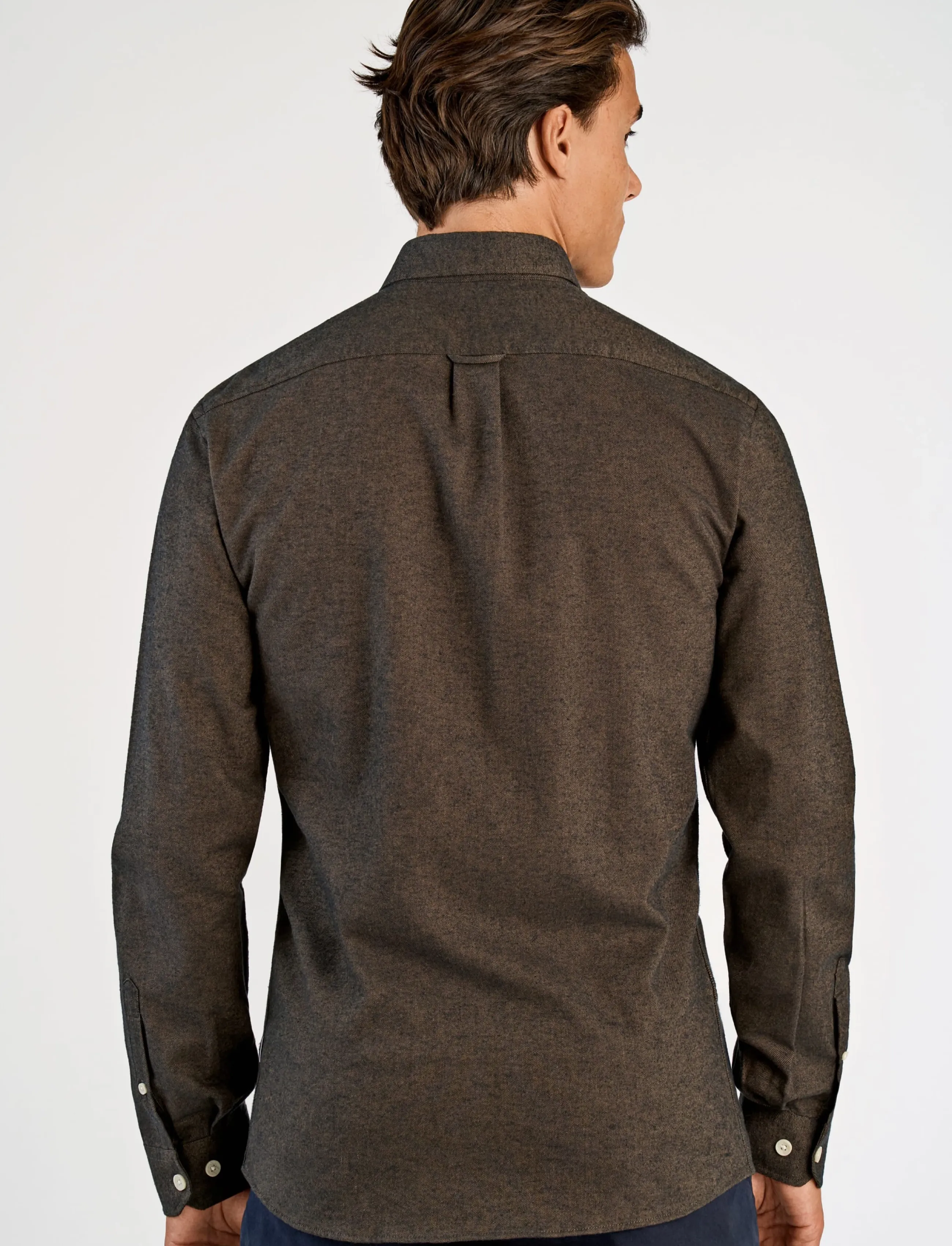 Lindbergh - Mélange brushed shirt L/S - Regular - casual skjortor - dk brown - 4
