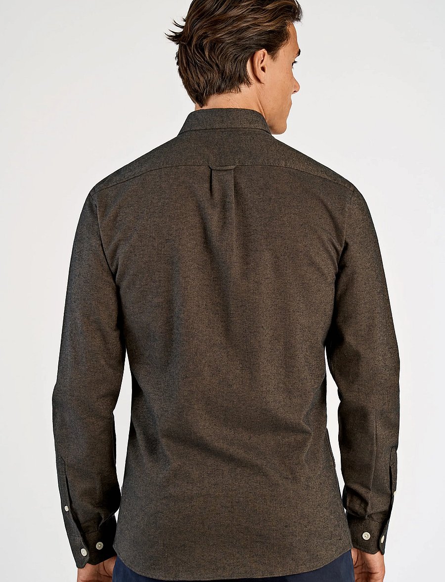 Lindbergh - Mélange brushed shirt L/S - Regular - casual skjortor - dk brown - 4